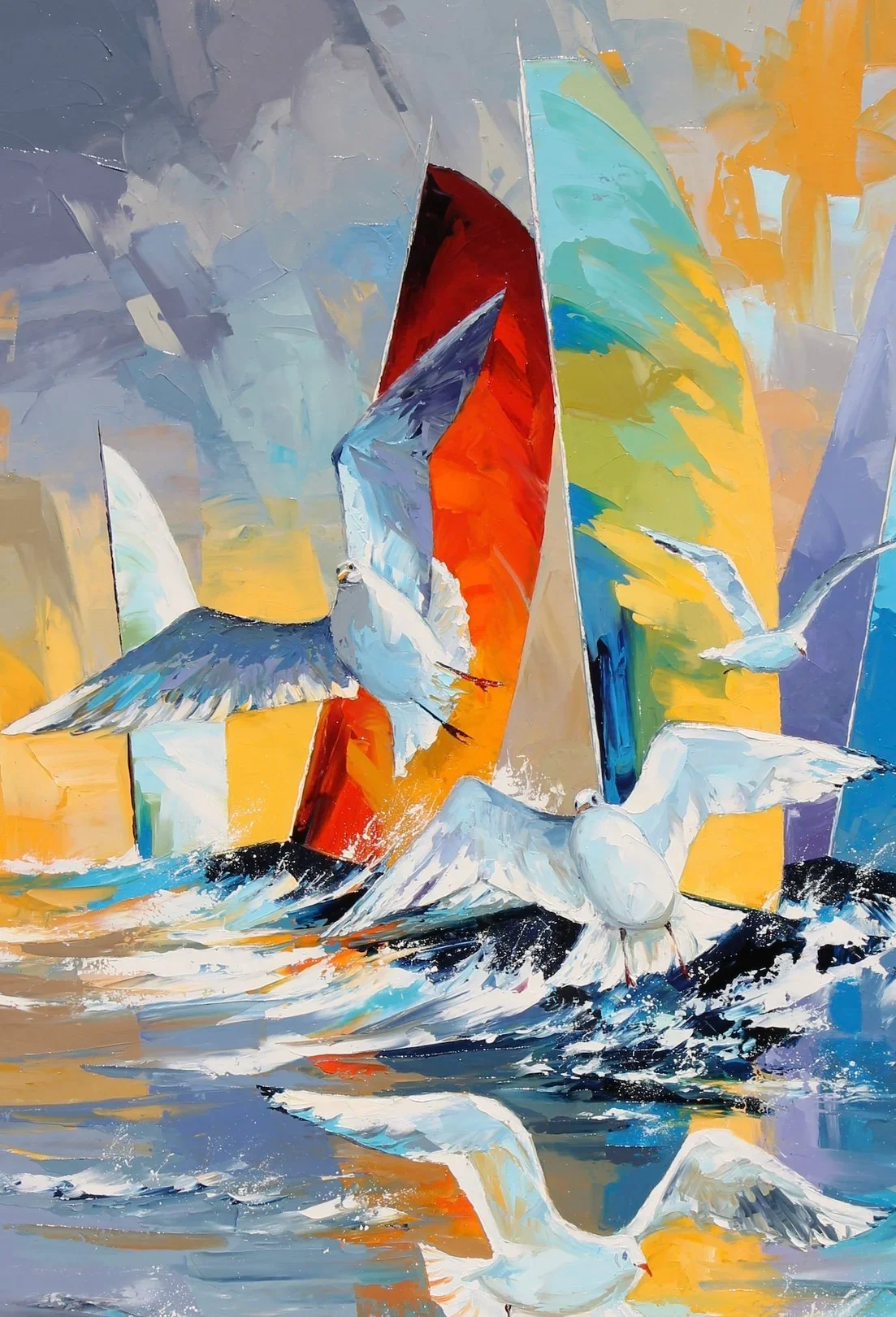 tableau bateau ocean mouettes de Pierrick Tual Galerie Graal .webp
