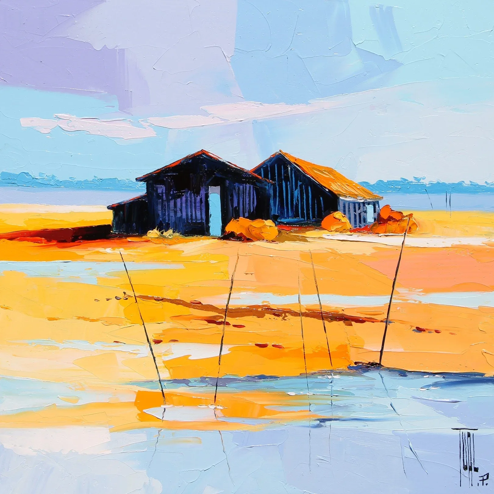 tableau cabanes ostreicoles de Pierrick Tual Galerie Graal .webp