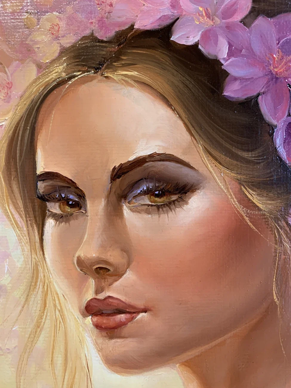 tableau portrait femme avec des fleus de ludivine corominas Galerie d'art en Ligne Galerie Graal .webp