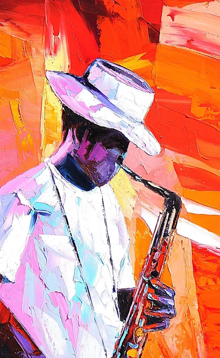 tableau jazz homme saxophone Pierrick Tual Galerie Graal .webp