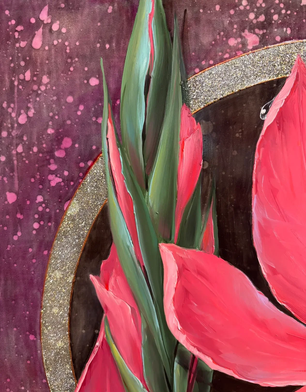 tableau fleurs rose de ludivine corominas Galerie Graal .webp