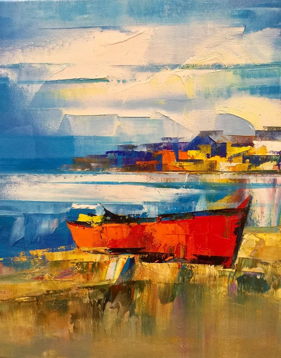 tableau port espagne bateau plage de teixido  Art Contemporain Galerie Graal .webp