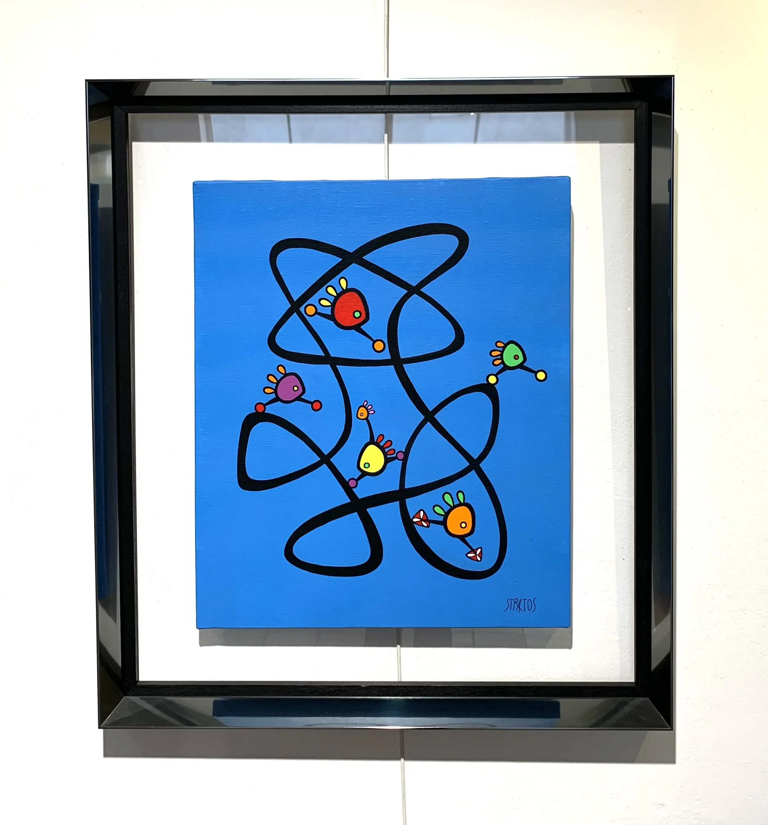 Tableau abstrait bleau poisson de charles stratos Galerie Graal .webp