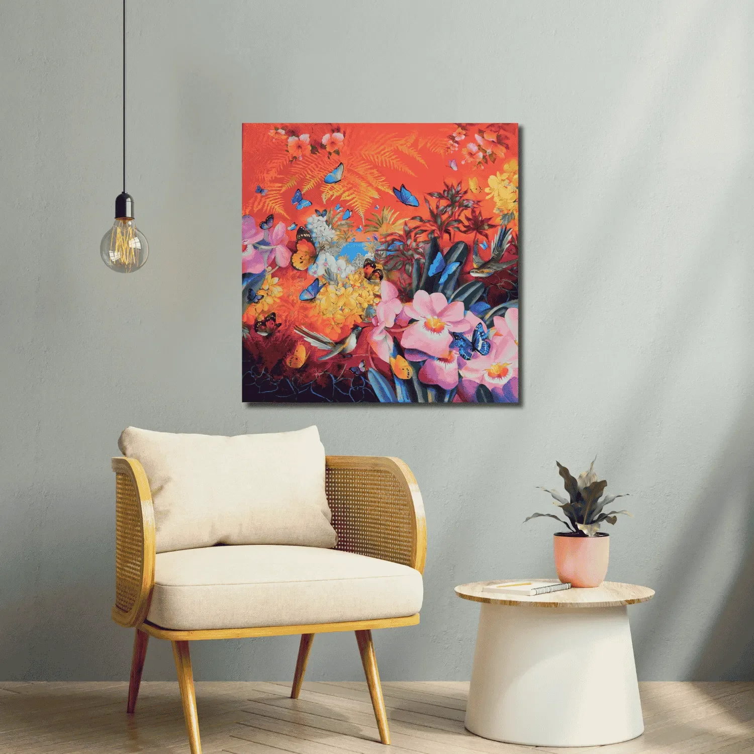tableau art naif contemporain papillons rouge de charlotte lachapelle Galerie Graal