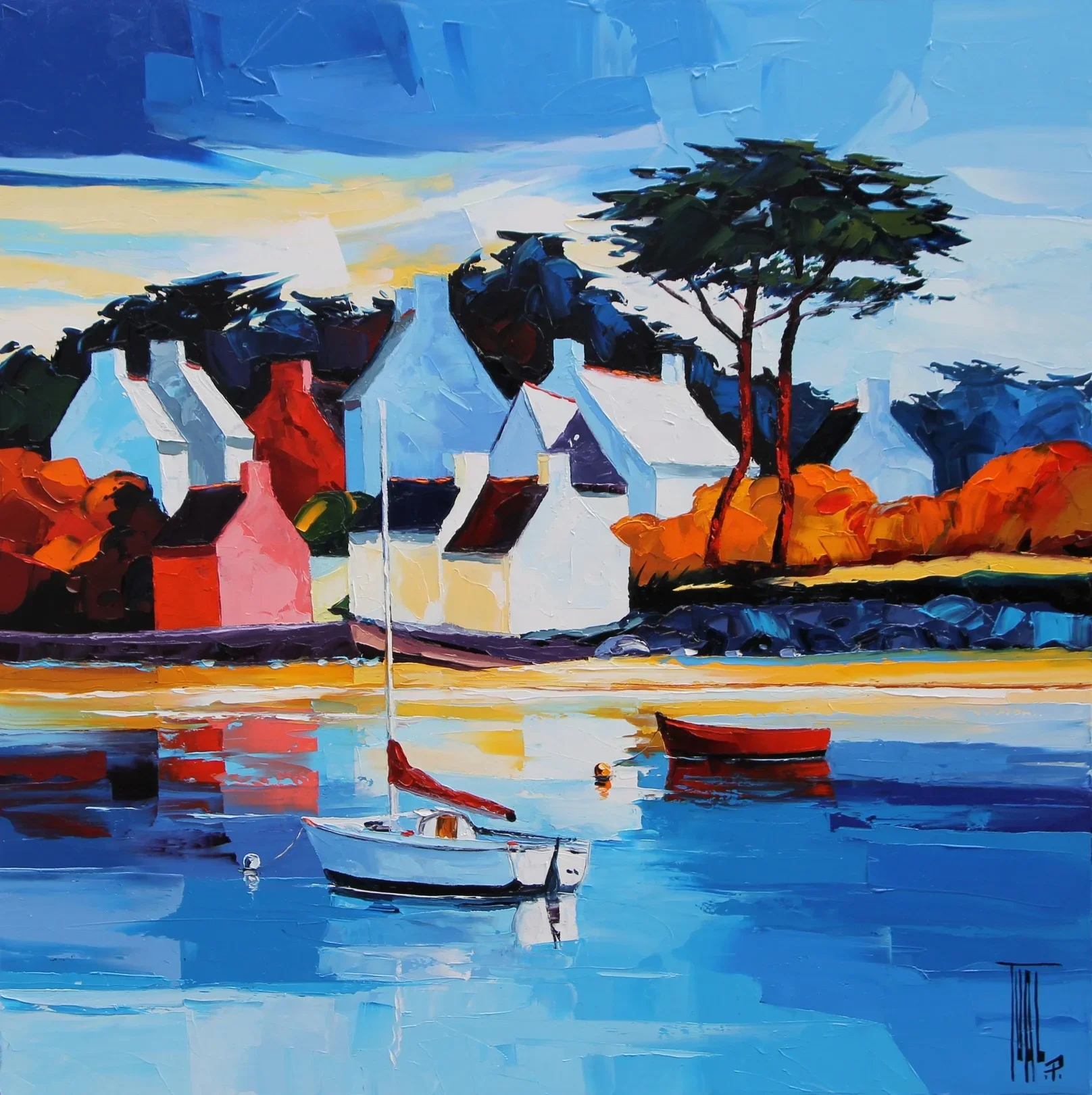 tableau port village bateau Pierrick Tual Galerie Graal .webp