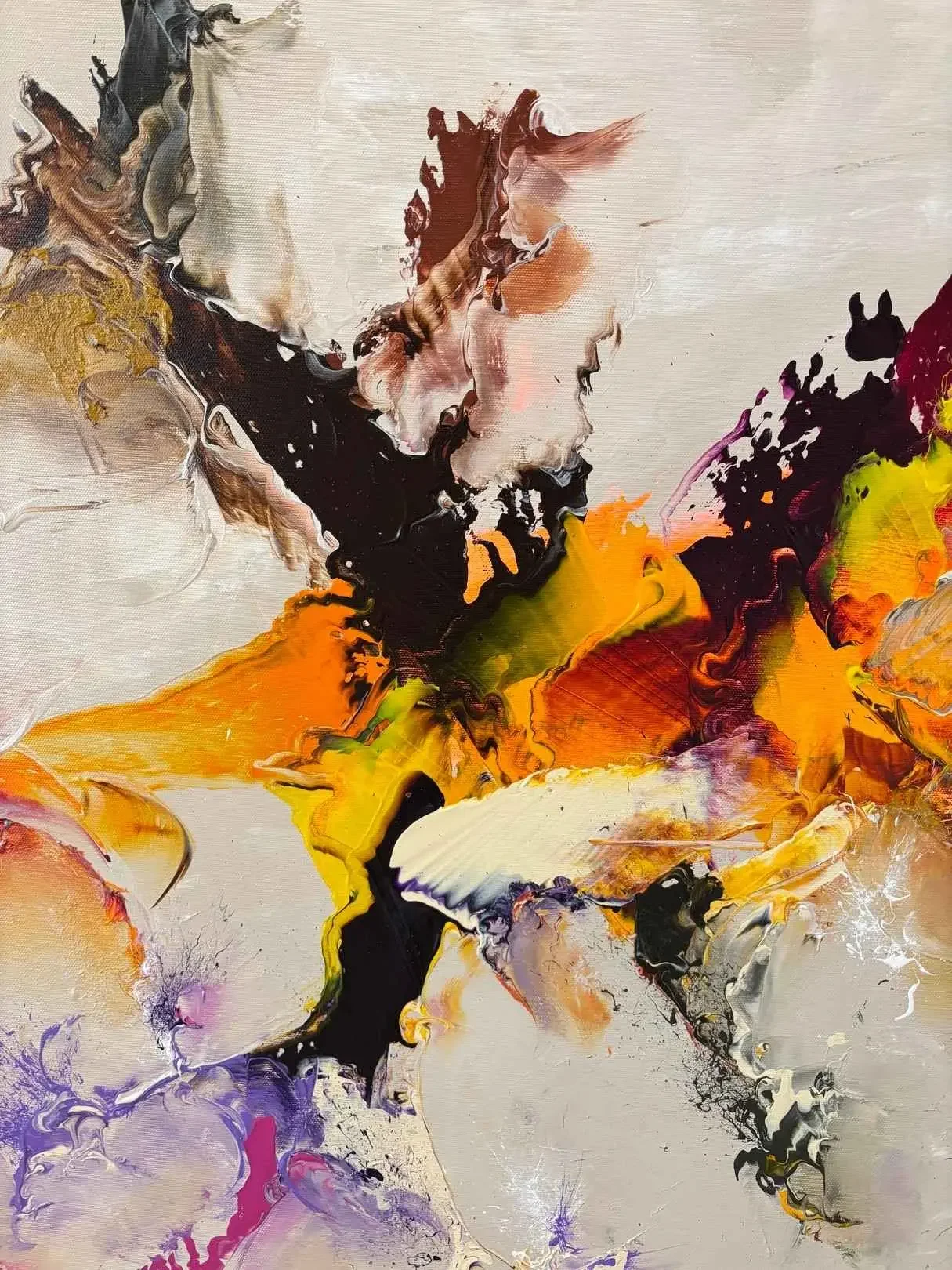 Tableau abstrait blanc coloré de Zdzieblo Galerie Graal Art Contemporain .webp