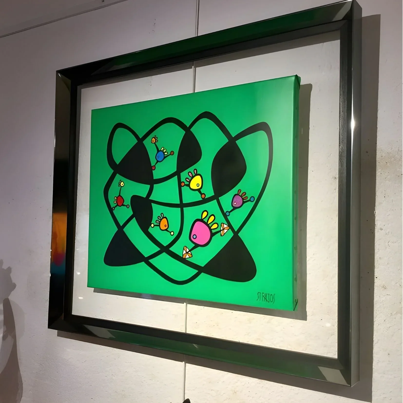 Tableau abstrait vert poisson de charles stratos Galerie Graal .webp