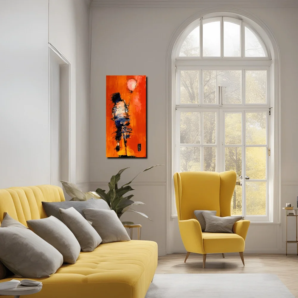 tableau enfant avec un ballon sur un velo de christian raffin. Galerie Graal .webp