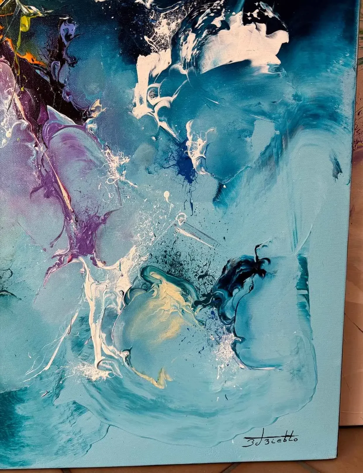 Tableau abstrait bleu pétrole de Zdzieblo Galerie Graal .webp