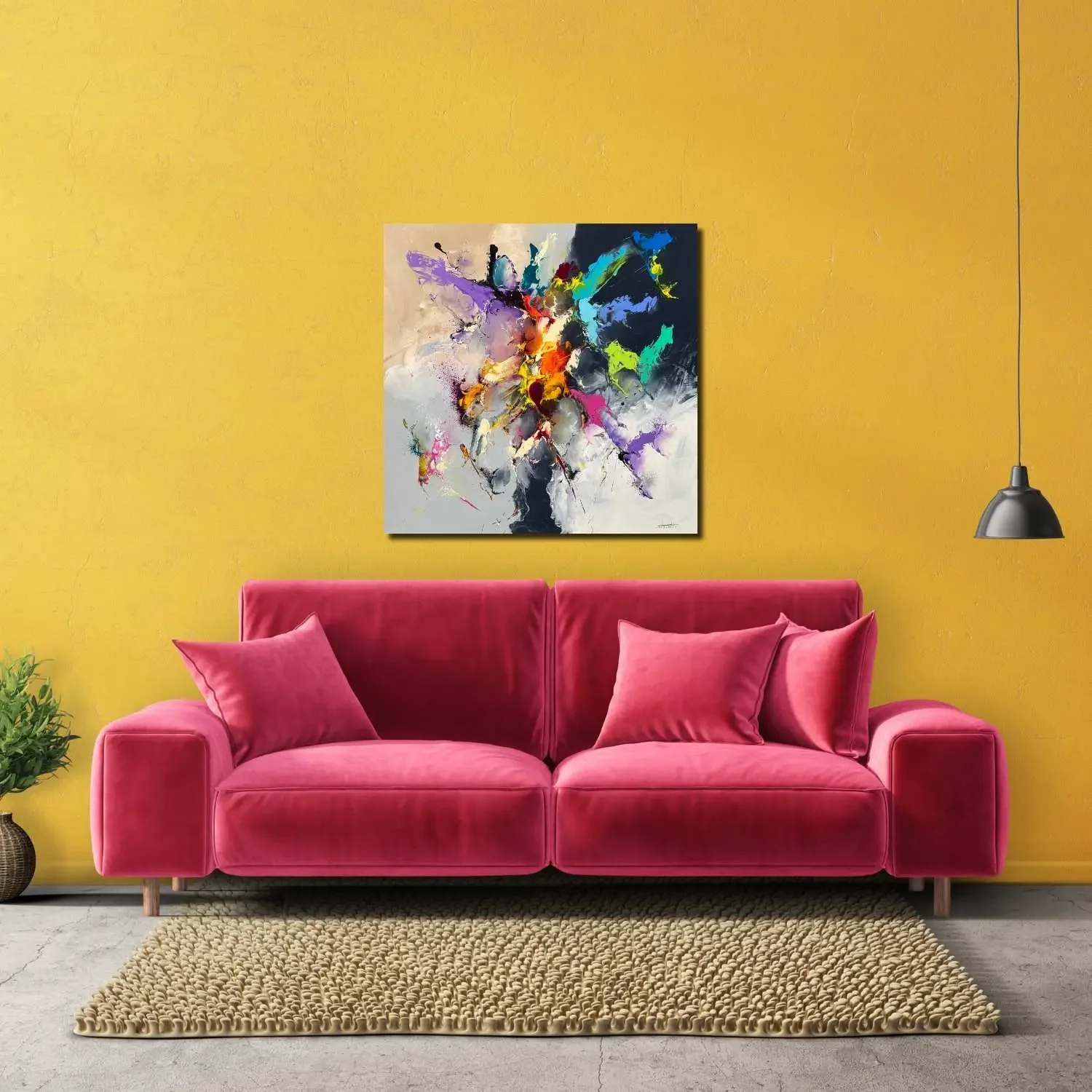 Tableau abstrait gris salon jaune de Zdzieblo Galerie Graal .webp