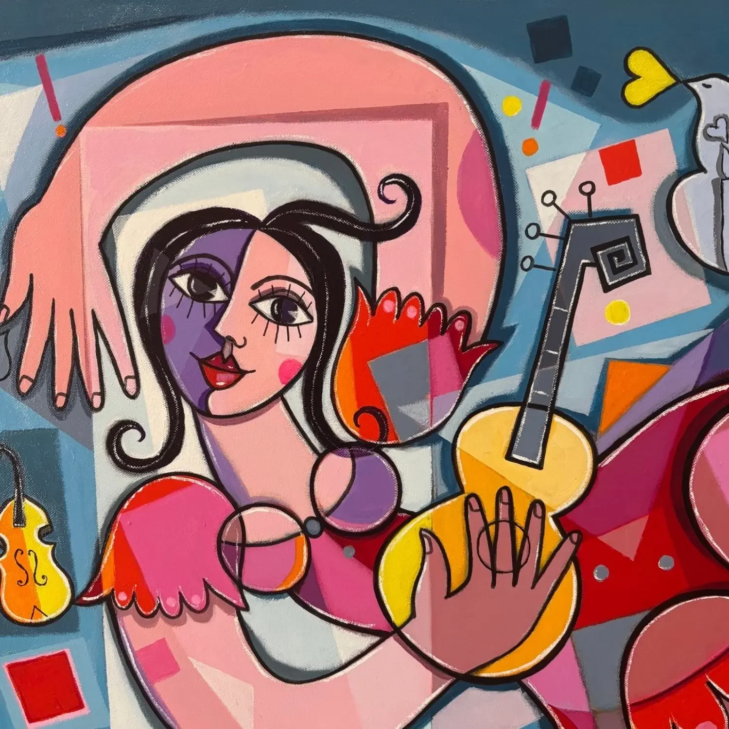 Tableau femme heureuse art naif cubisme de giuseppe piermattéo Galerie Graal .webp