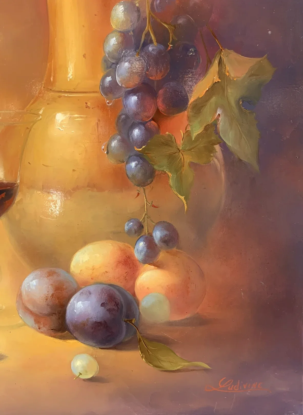 Boire du vin c'est boire du génie" de Ludivine Corominas tableau nature morte vin Galerie Graal .webp