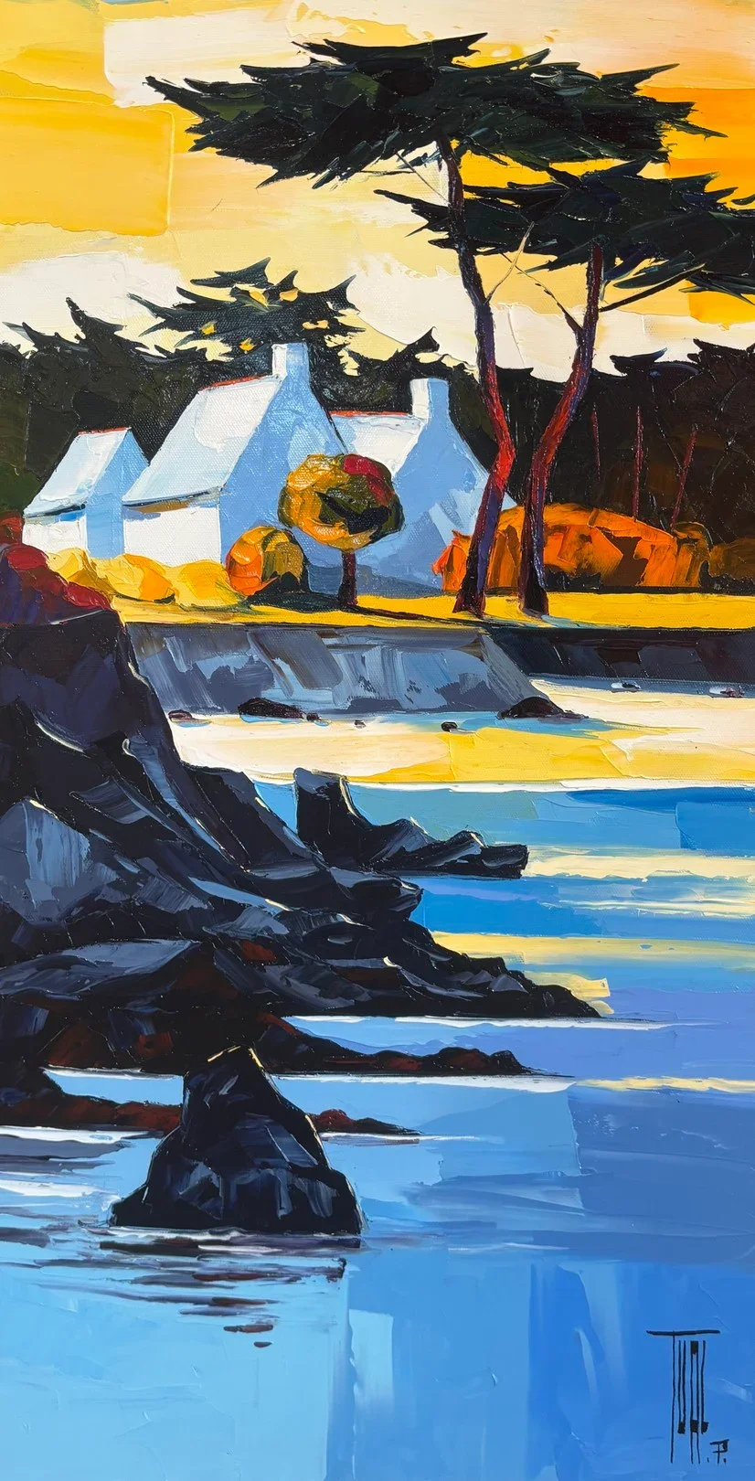 tableau mer village de Pierrick Tual Galerie d'art Agen .webp