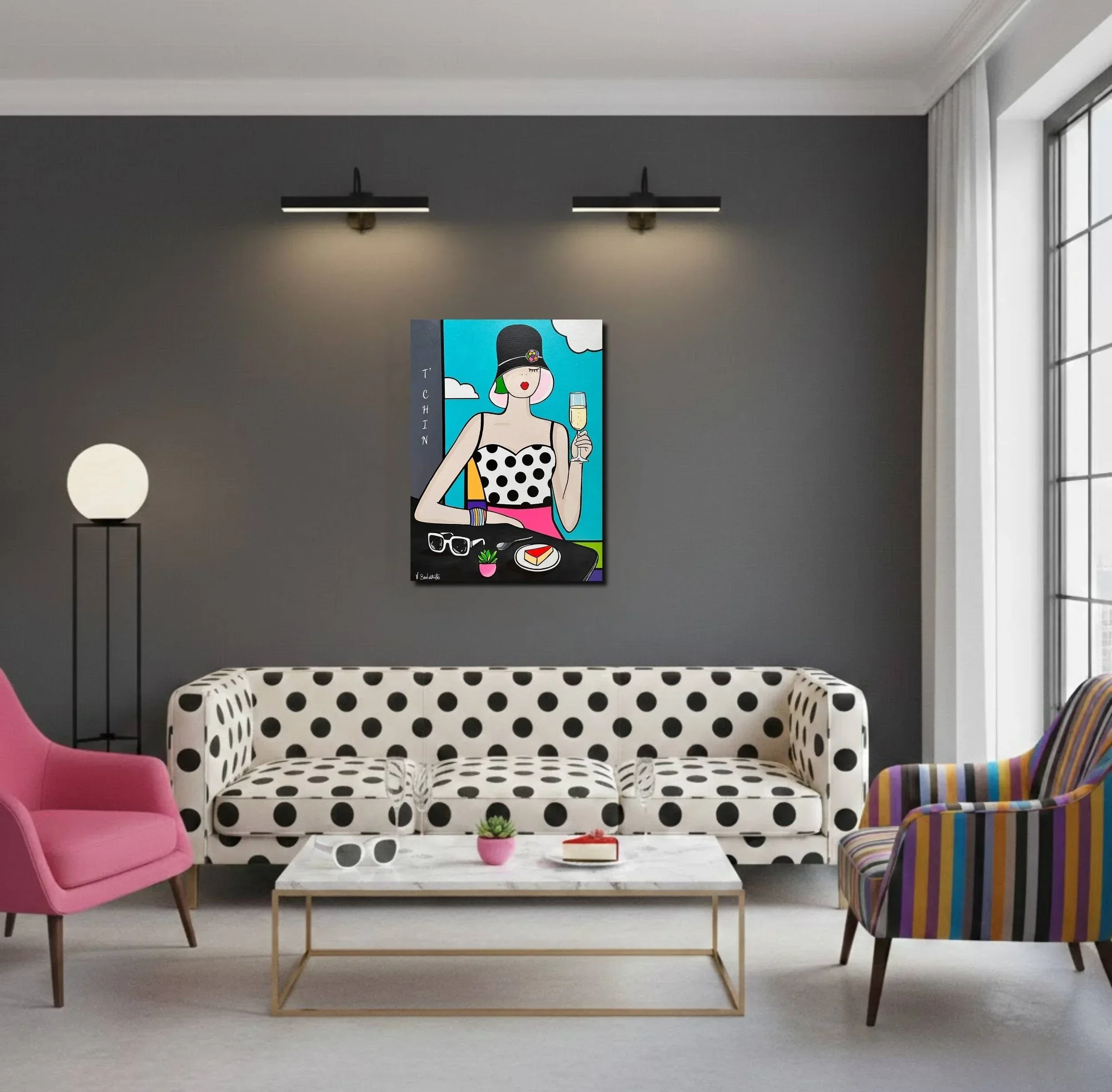 Tableau femme coupe de champagne pop art de Virginia Benedicto