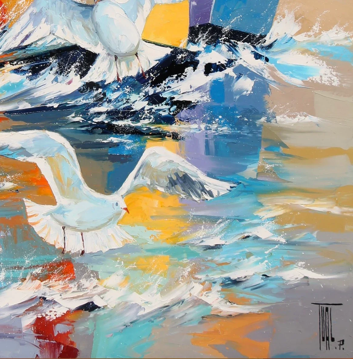 tableau bateau ocean mouettes de Pierrick Tual  Galerie Graal Art Contemporain .webp