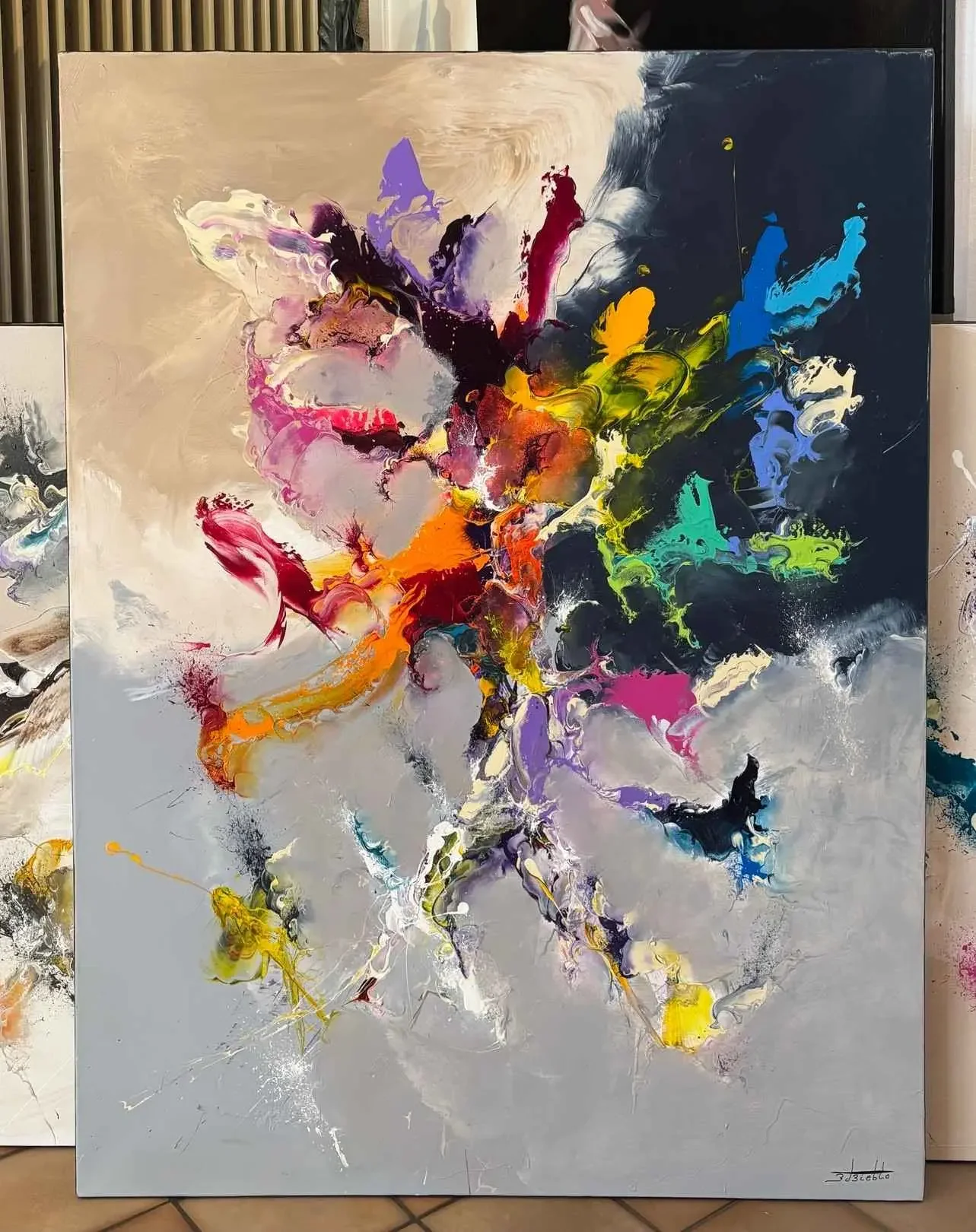 Tableau abstrait bleu blanc noir de Zdzieblo .webp