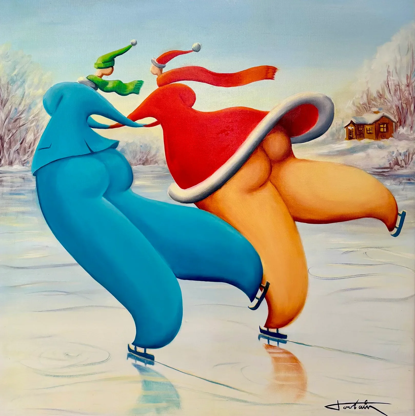 Tableau couple qui fait du patin à glace de jean louis toutain Galerie Graal .webp