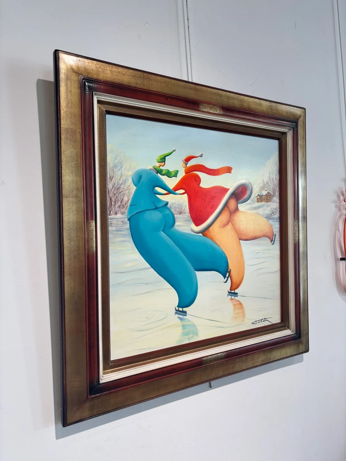 Tableau couple qui fait du patin à glace de jean louis toutain Galerie Graal  Art Contemporain Galerie d'art Agen .webp