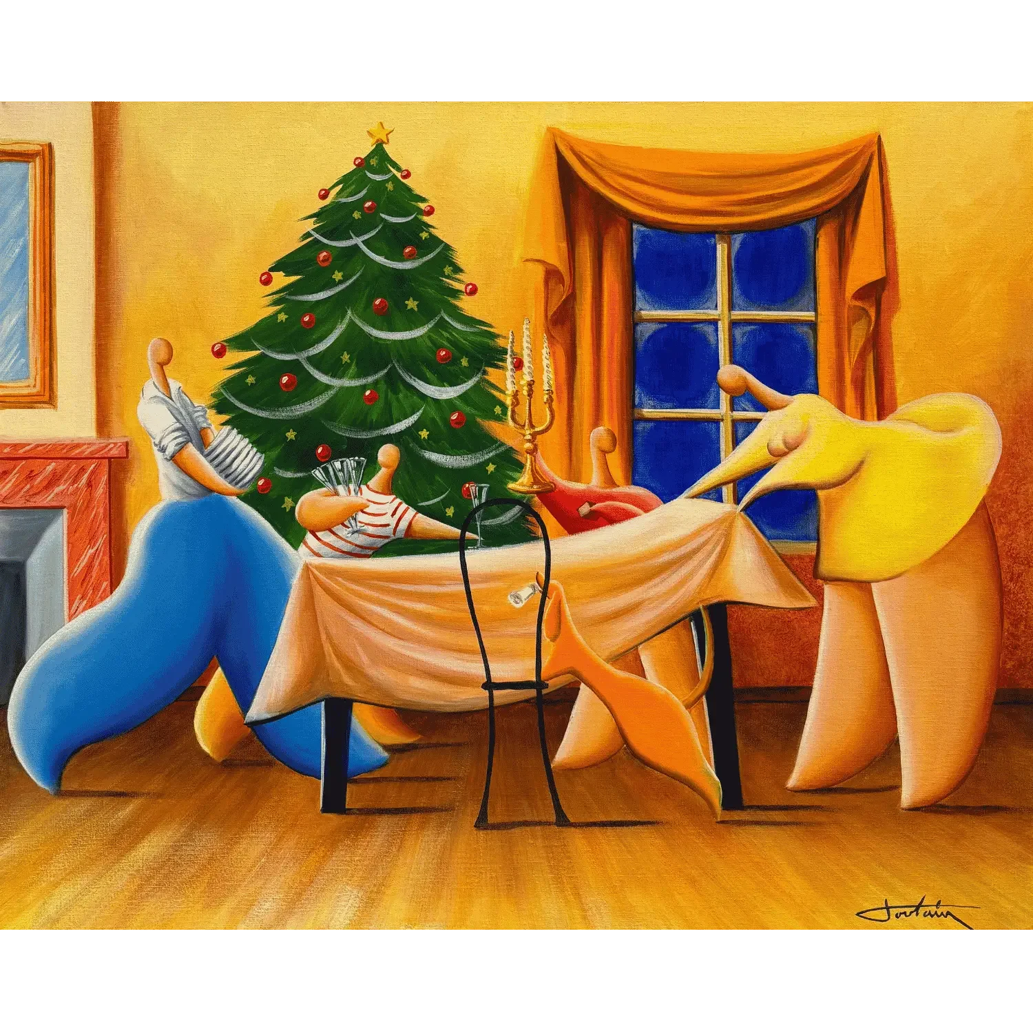 Tableau repas de famille noel de jean louis toutain Galerie Graal .webp