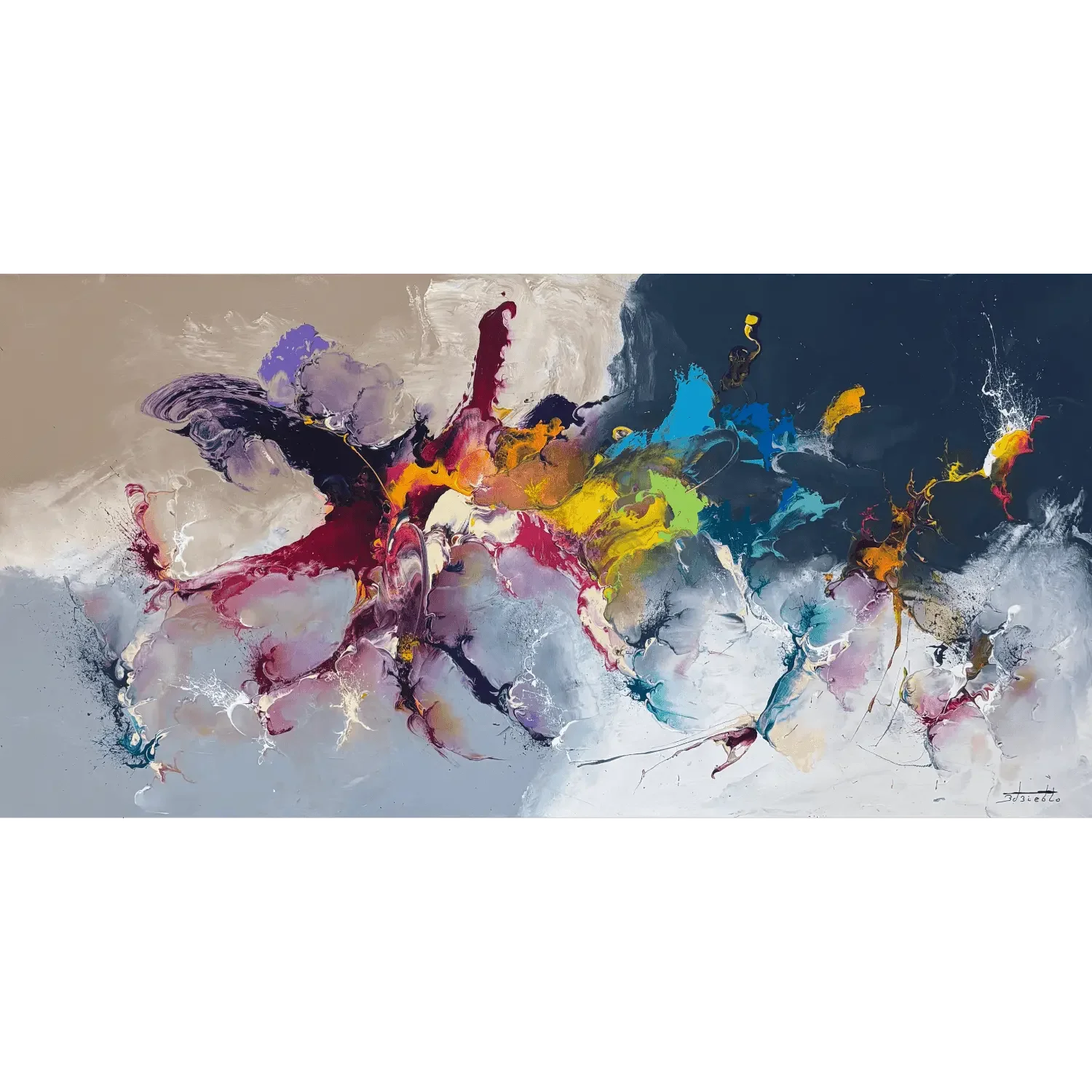 Tableau bleu blanc absrait de Zdzieblo Galerie Graal Art Contemporain .webp