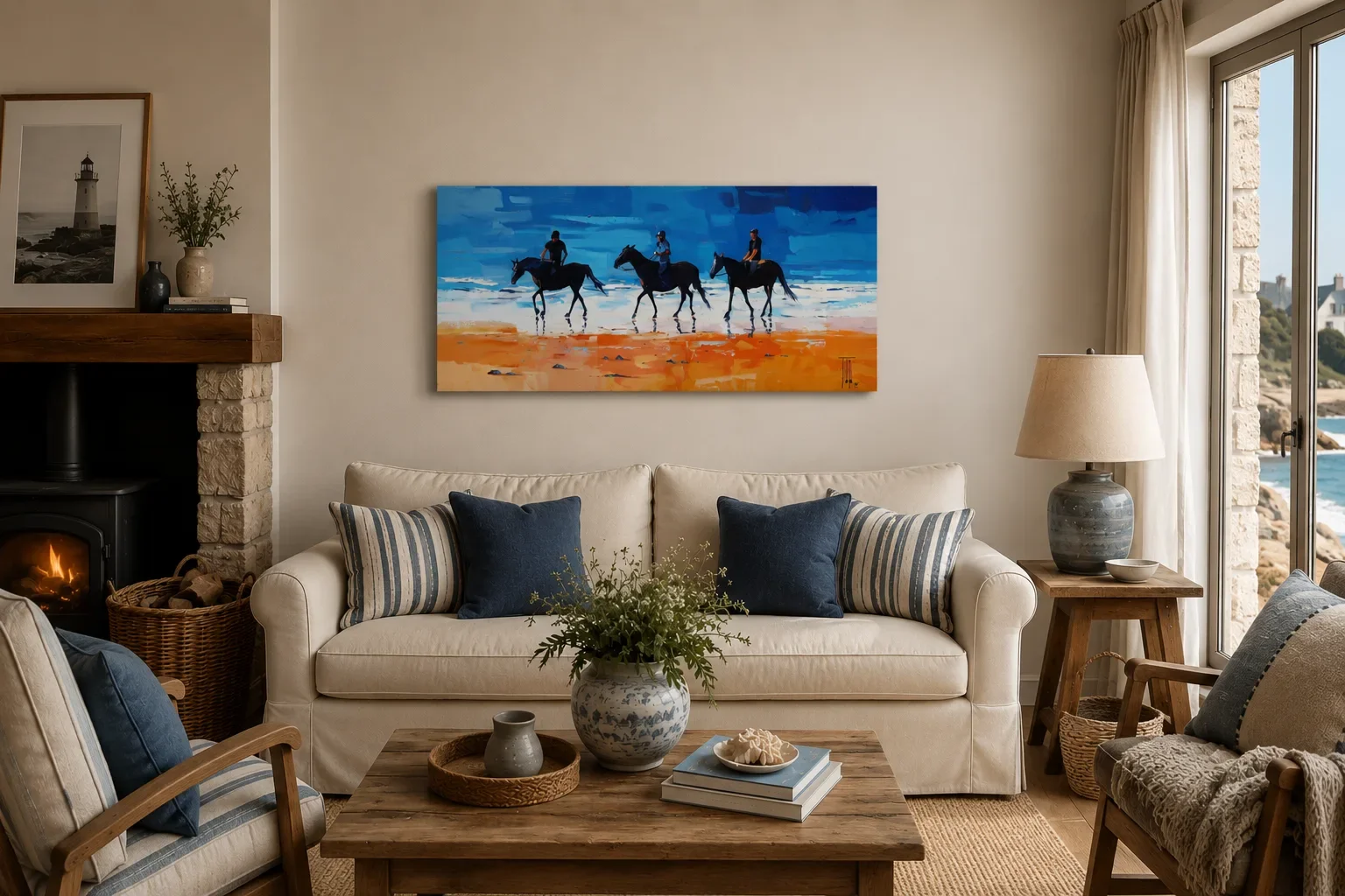 tableau chevaux sur la plage de Pierrick Tual Galerie Graal .webp