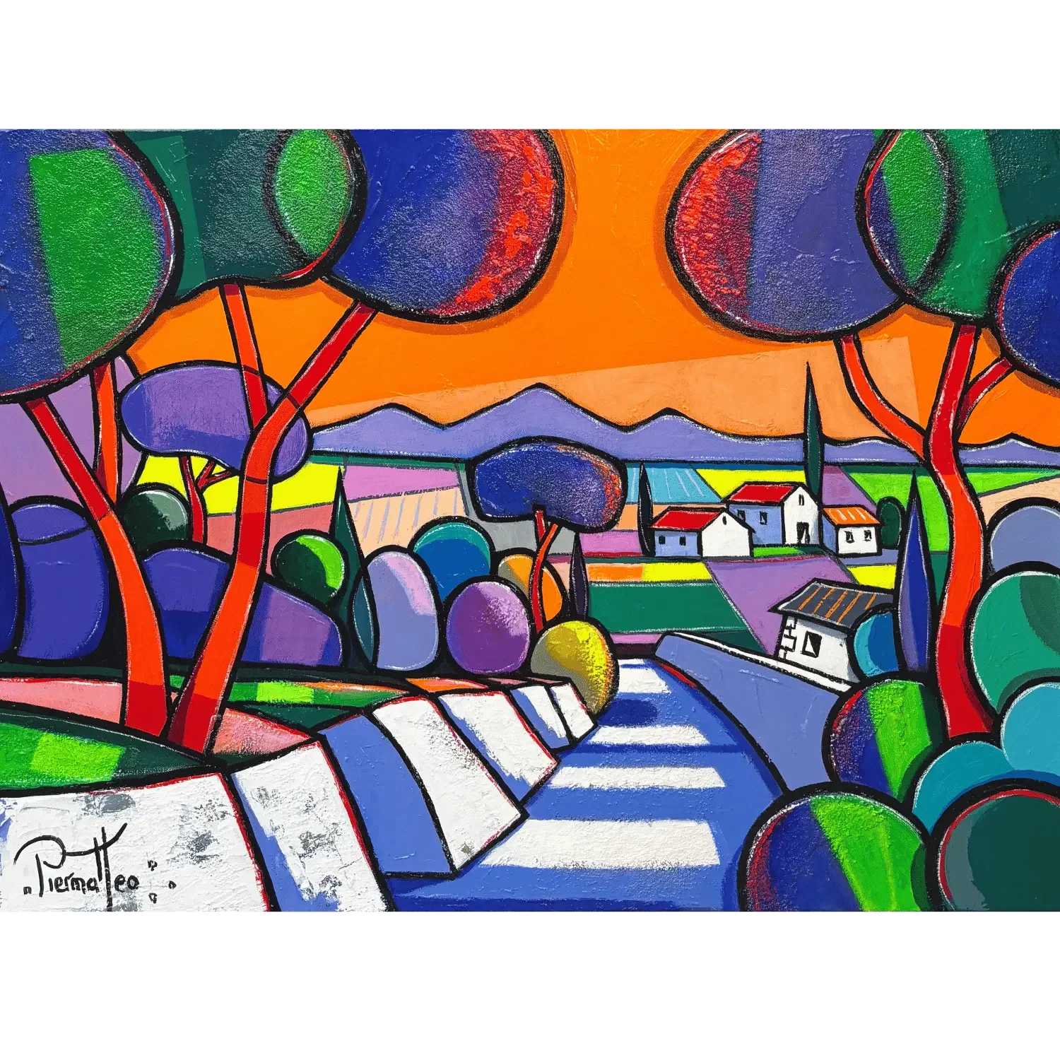 tableau village francais de giuseppe piermattéo Art Contemporain .webp