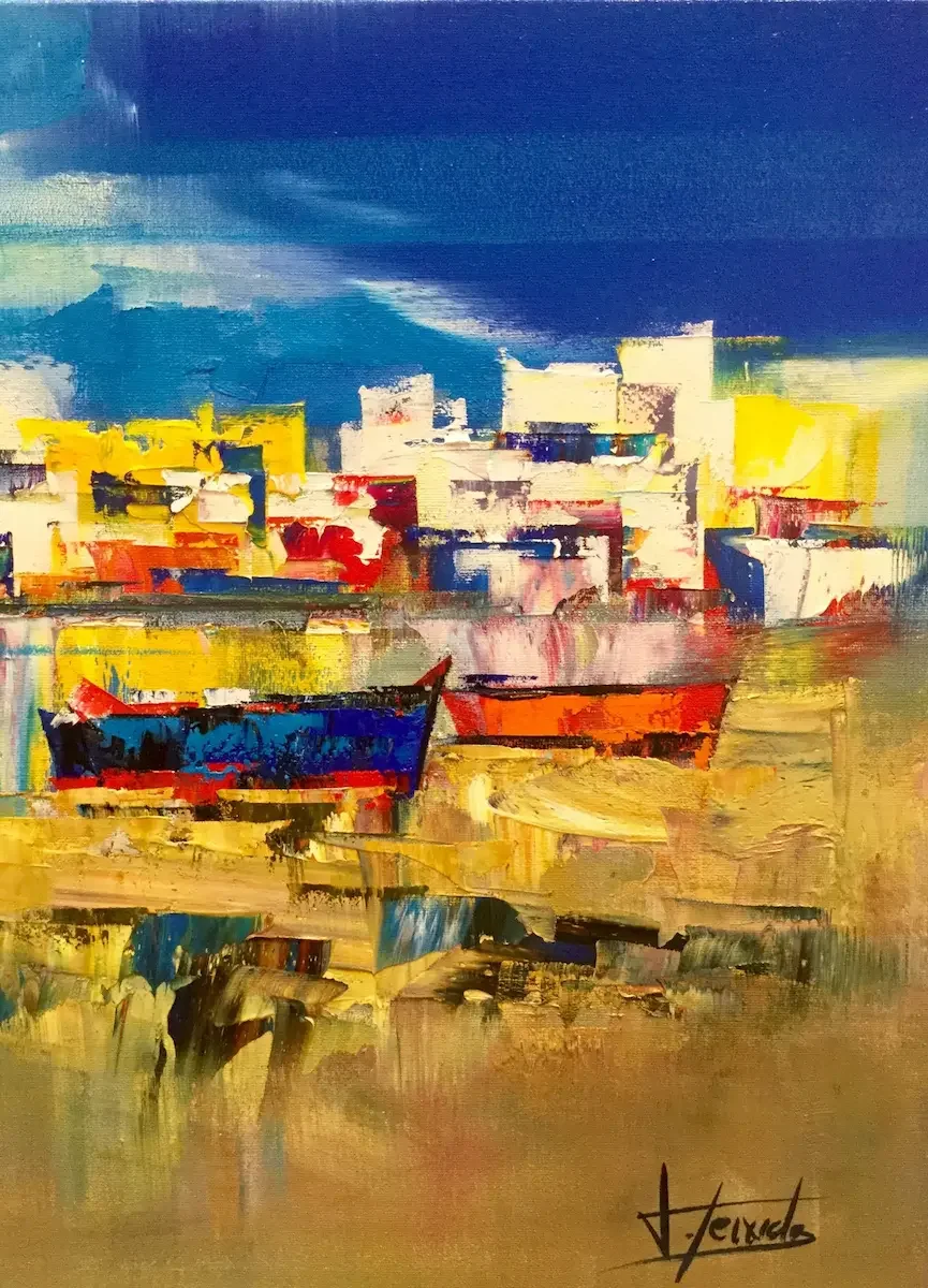 tableau port espagne bateau plage de teixido .webp