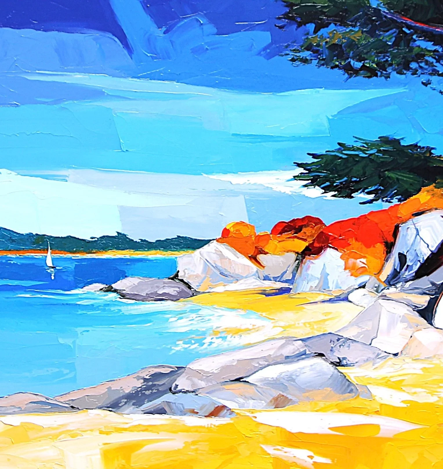 tableau plage paradisiaque de Pierrick Tual  Galerie d'art Agen Galerie Graal .webp