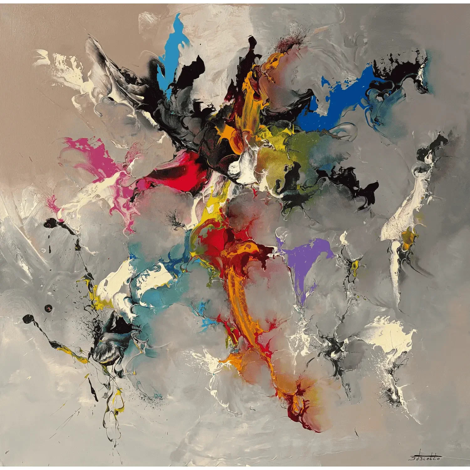 Tableau abstrait carré gris de Zdzieblo Galerie Graal .webp