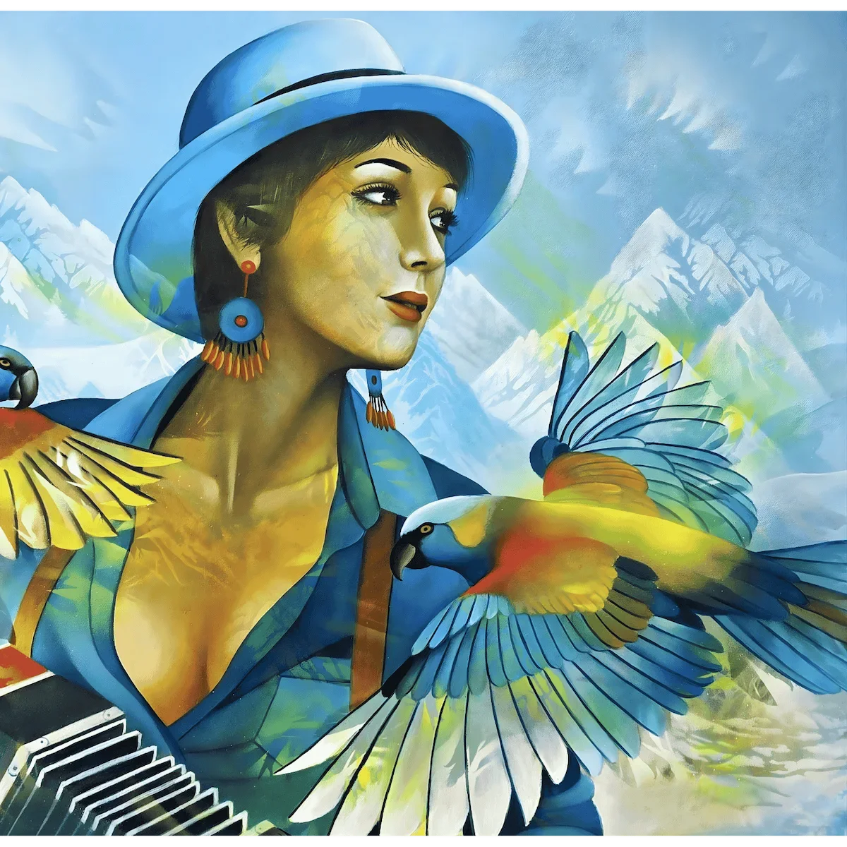 Tableau portrait femme perroquet de jeannette guichard bunel Galerie Graal .webp