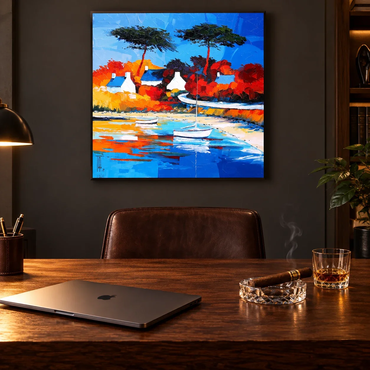 tableau rivviere bateau de Pierrick Tual Galerie Graal .webp