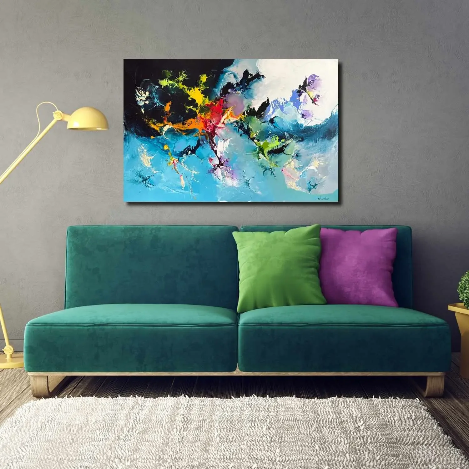 Tableau grand abstrait bleu de Zdzieblo Galerie Graal Art Contemporain .webp