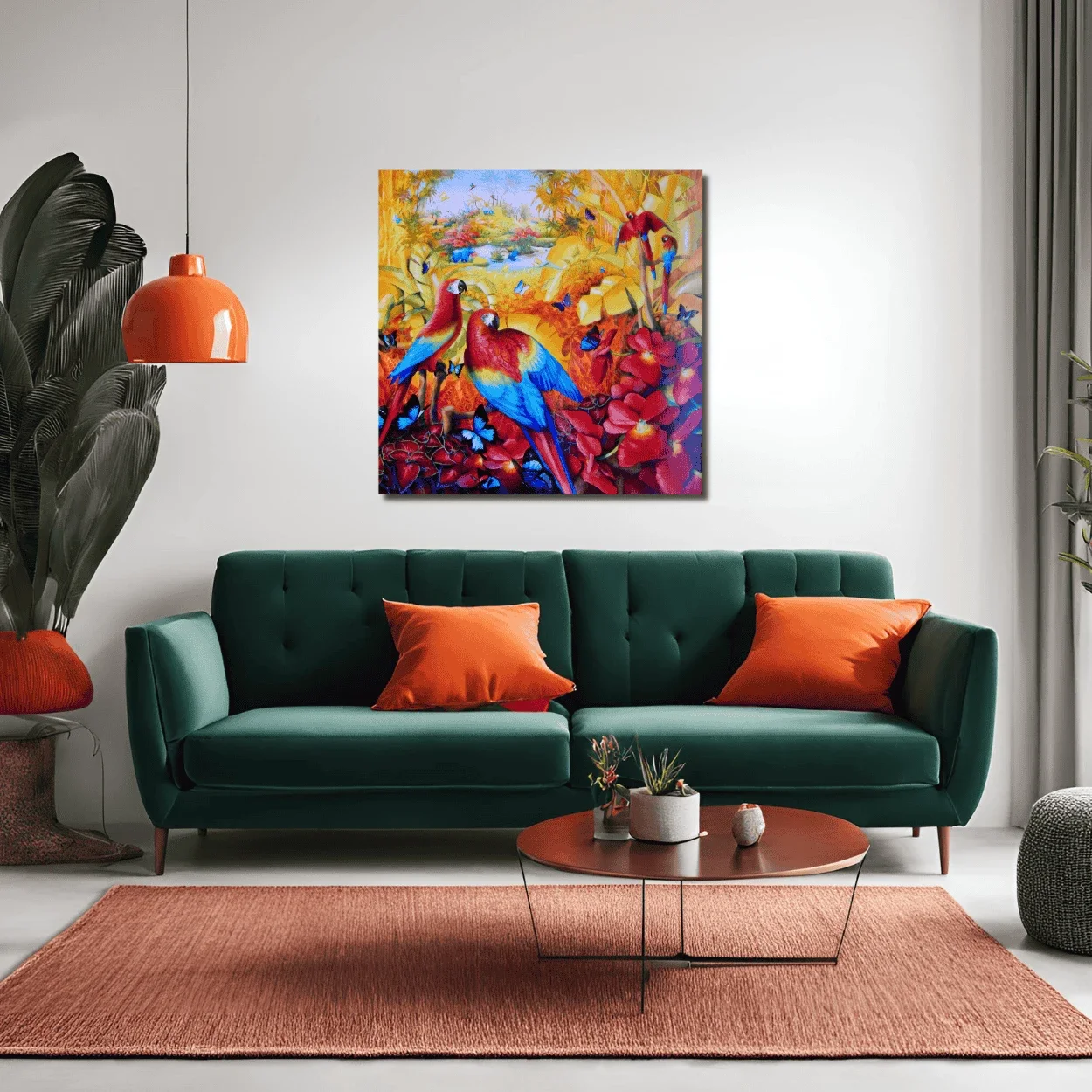 tableau paradis animaux perroquet art naif contemporain de charlotte lachapelle Galerie Graal .webp