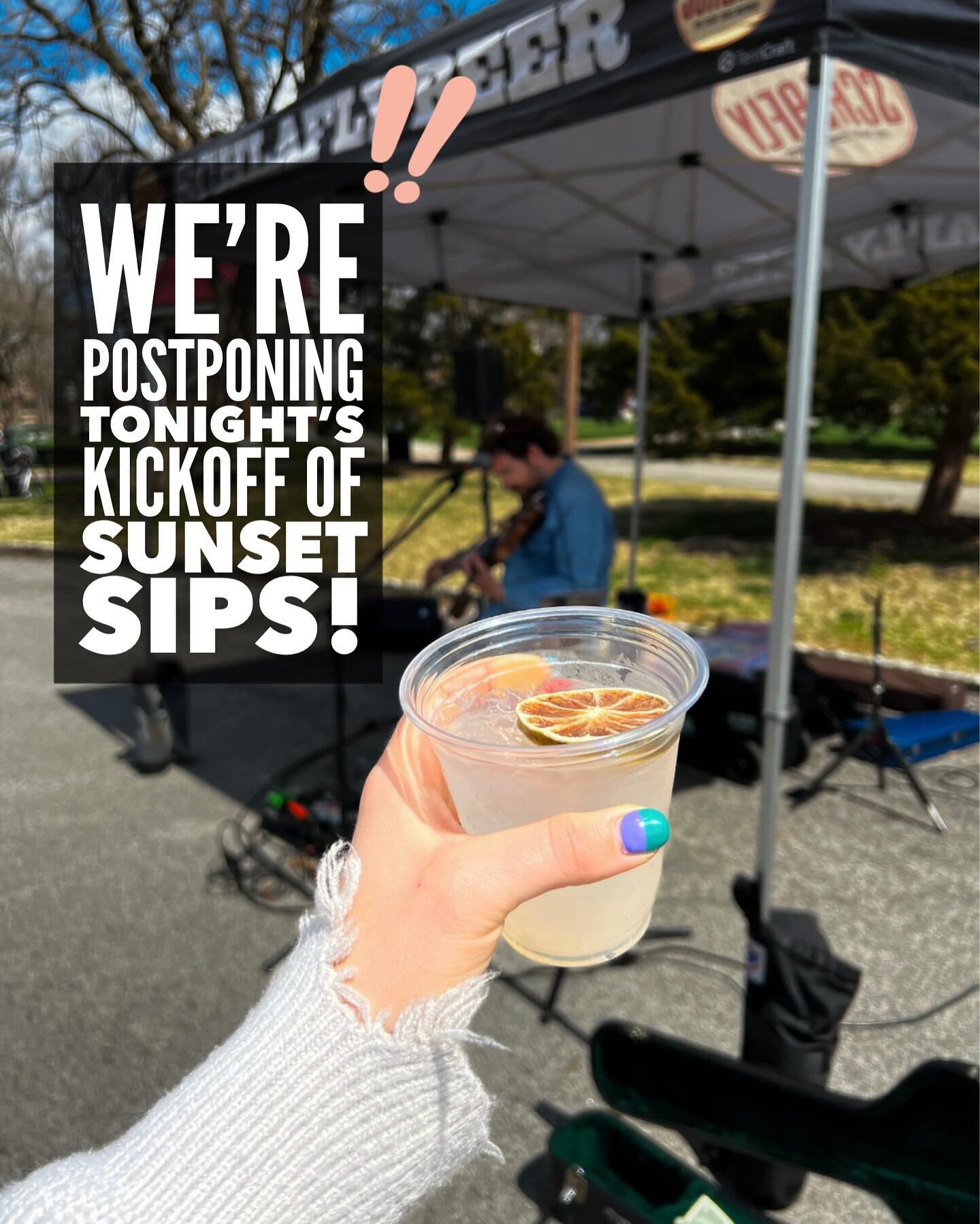 We&rsquo;re all about those sun-soaked sips, but we&rsquo;ve decided to wait for warmer temps! ‼️🌡️ Postponing tonight&rsquo;s kick off of Sunset Sips until next Friday (4/12). We&rsquo;ll be bringing the heat with a high of 70&deg;.

👉🏾 Instead c