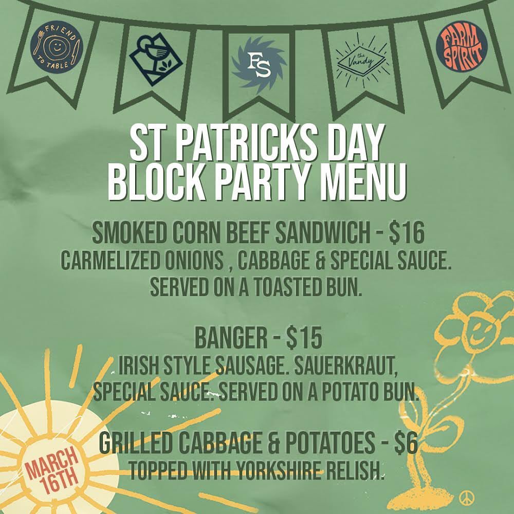 Come for the party, stay for the food!🍴(+ @barkeep.us cocktails 😎).

Talmage Ave. is the place to be THIS Saturday, 3/16 for ShamROCK The Grove (1-7pm). @farmspiritstl is bringing an entire vibe with a traditional Irish cuisine lineup. 💚

Are your