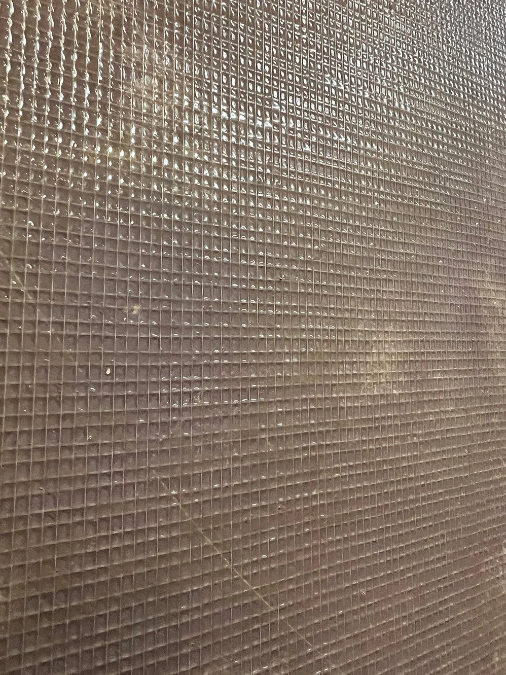 Epoxy and fiberglass mesh covering an old wall