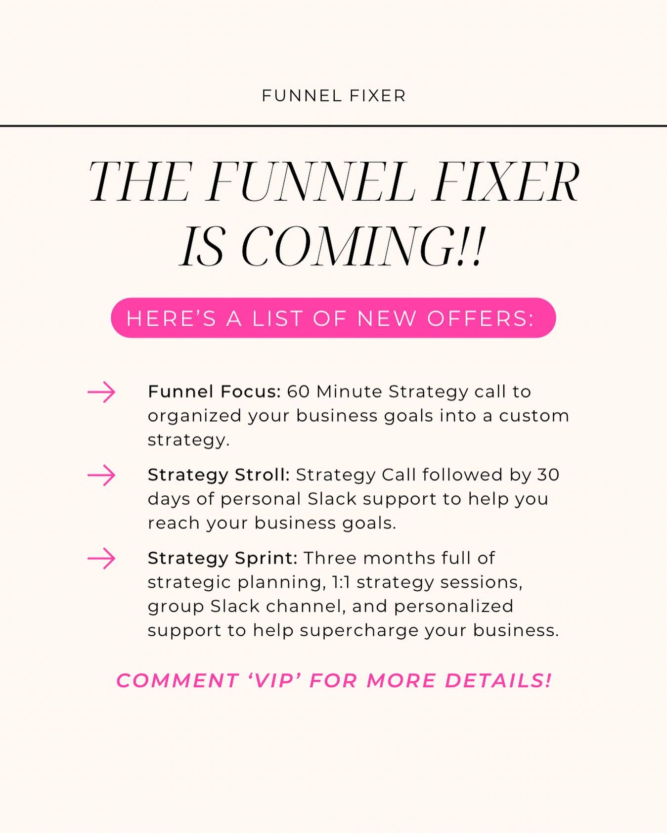 🌟 Exciting News! 🌟 

I&rsquo;ve got not one, not two, but THREE amazing new offers hitting the site tomorrow to help you elevate your business and crush your goals! 💪

1️⃣ Funnel Focus: In just 60 minutes, we&rsquo;ll create a custom marketing fun