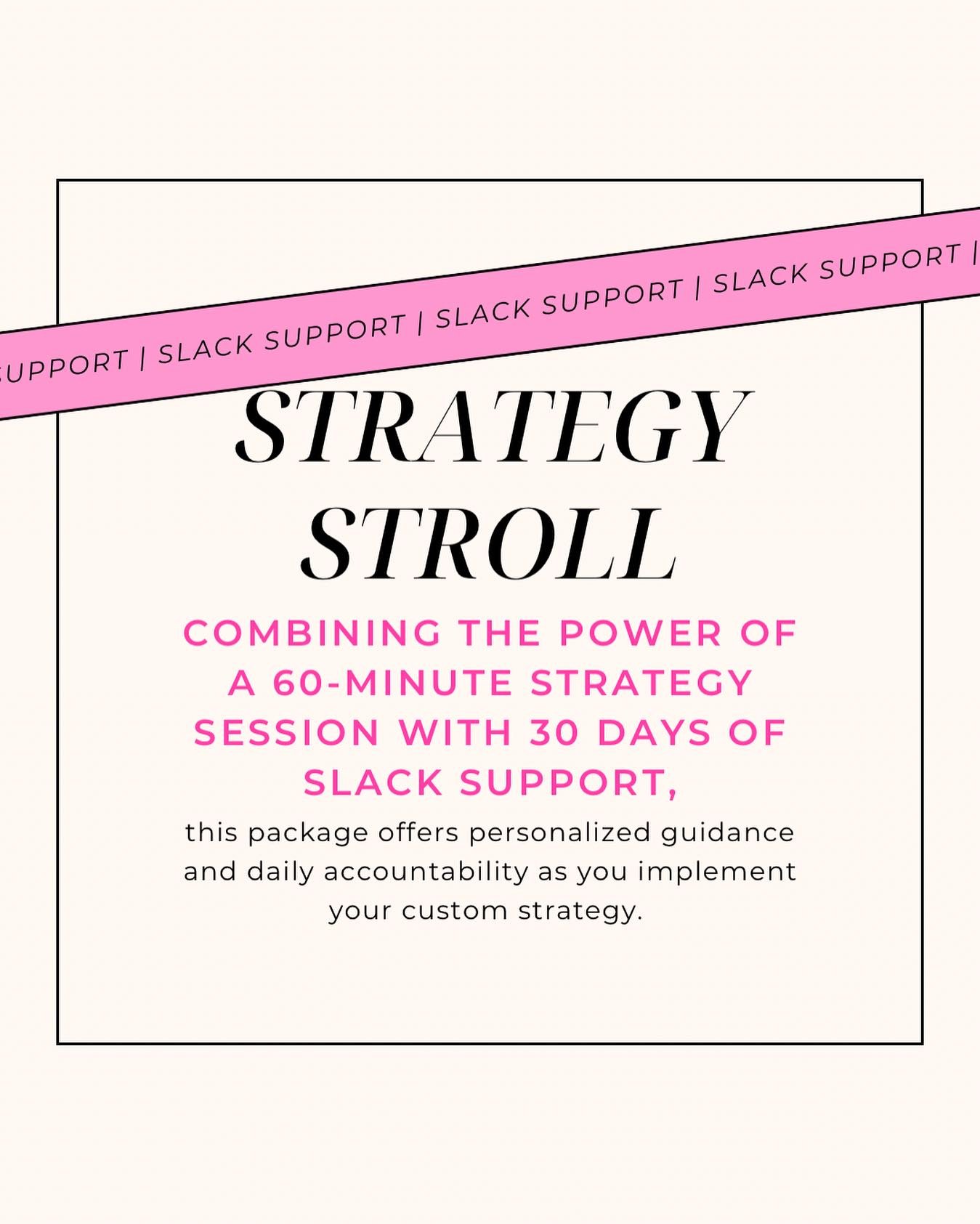 Exciting news! The Strategy Stroll is officially available for booking! 🚶&zwj;♀️

Imagine this: an hour-long, personalized strategy session PLUS 30 days of Slack support to keep you on track and motivated. It&rsquo;s like having your very own busine