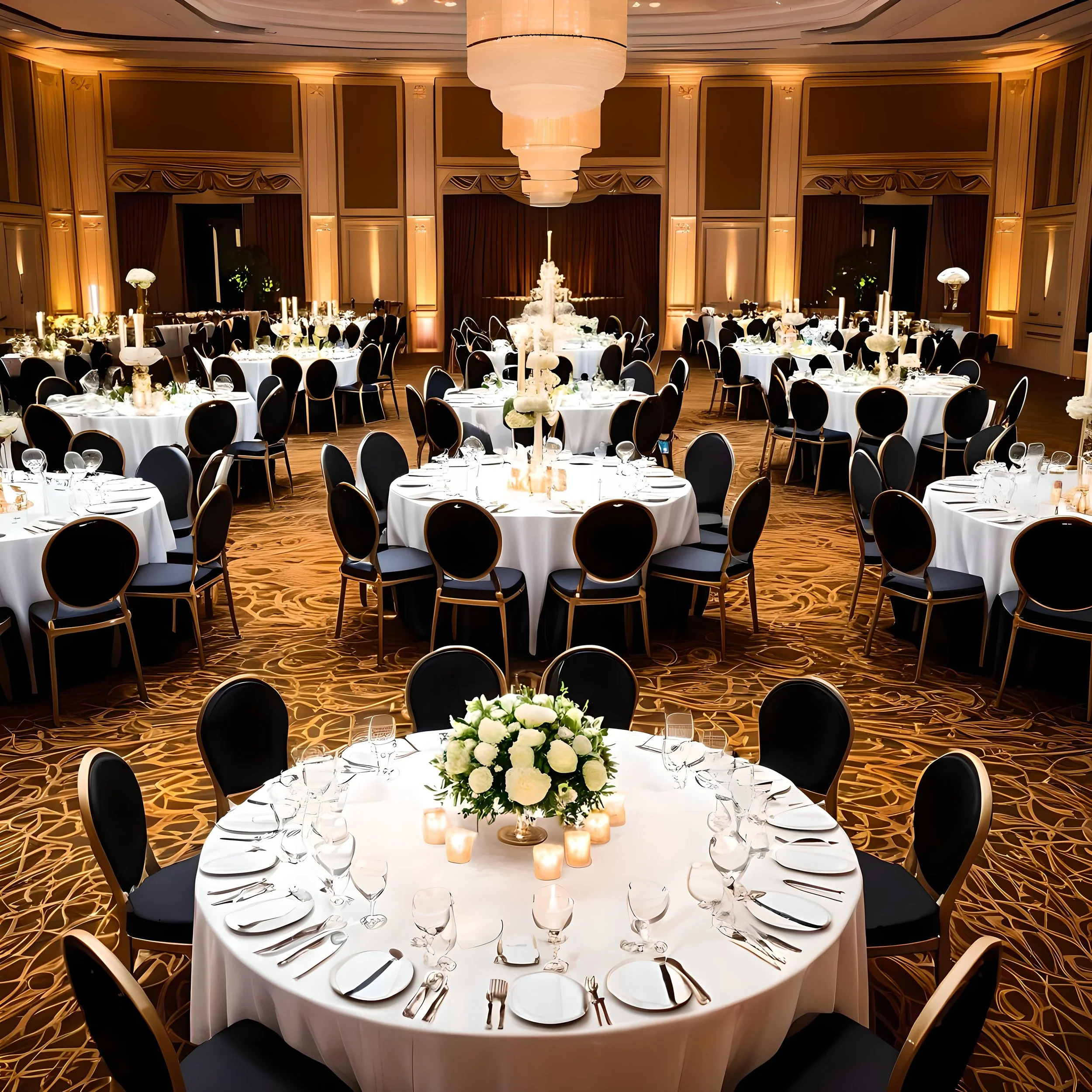 Tables in a ballroom for a gala