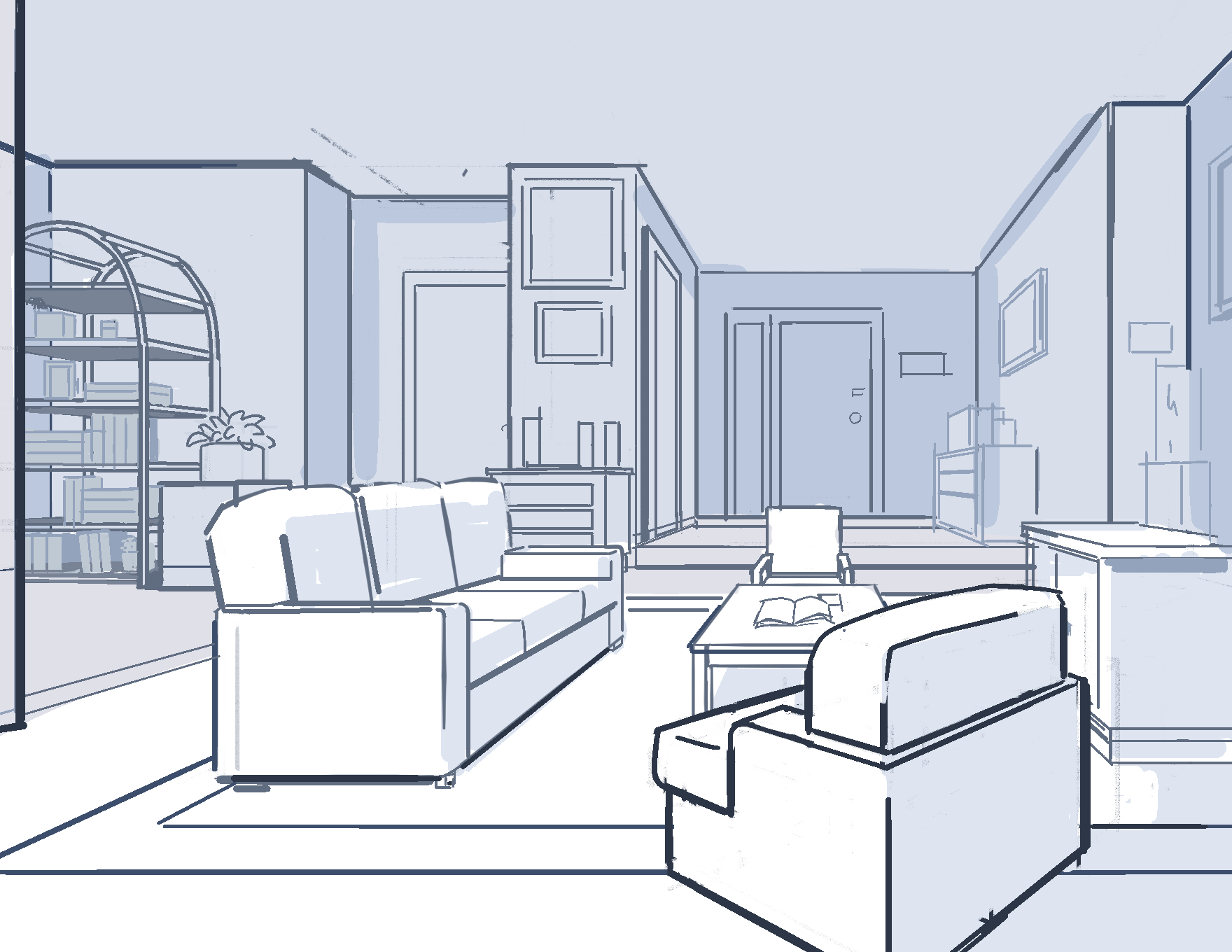 A few storyboard-style backgrounds done for class