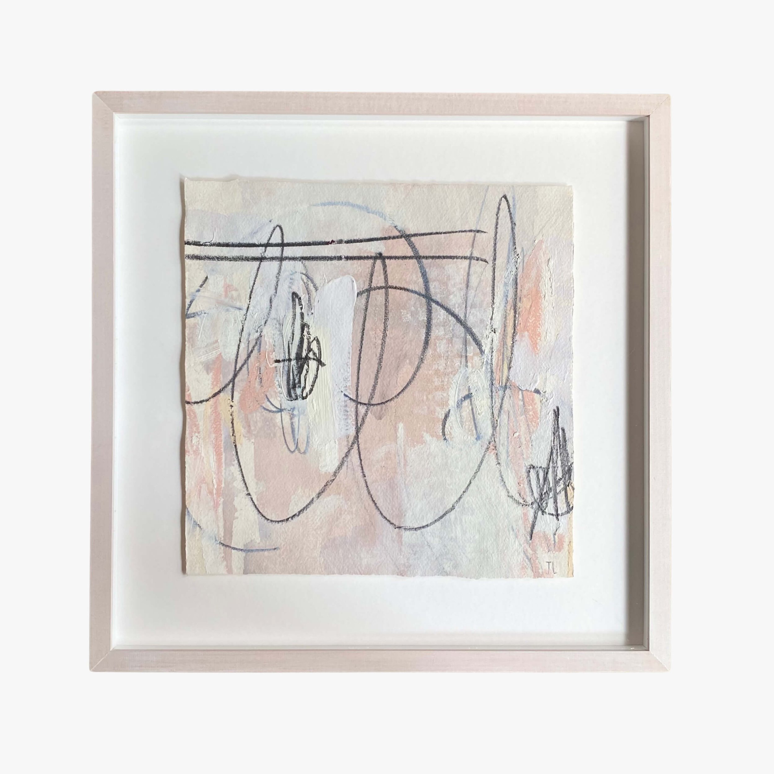 Blind Spot - Joanna Lynch 42.5 x 42.5cm (framed)  Acrylic and mixed media on 100% cotton paper  Float-mounted in a lime-waxed natural wood frame £345