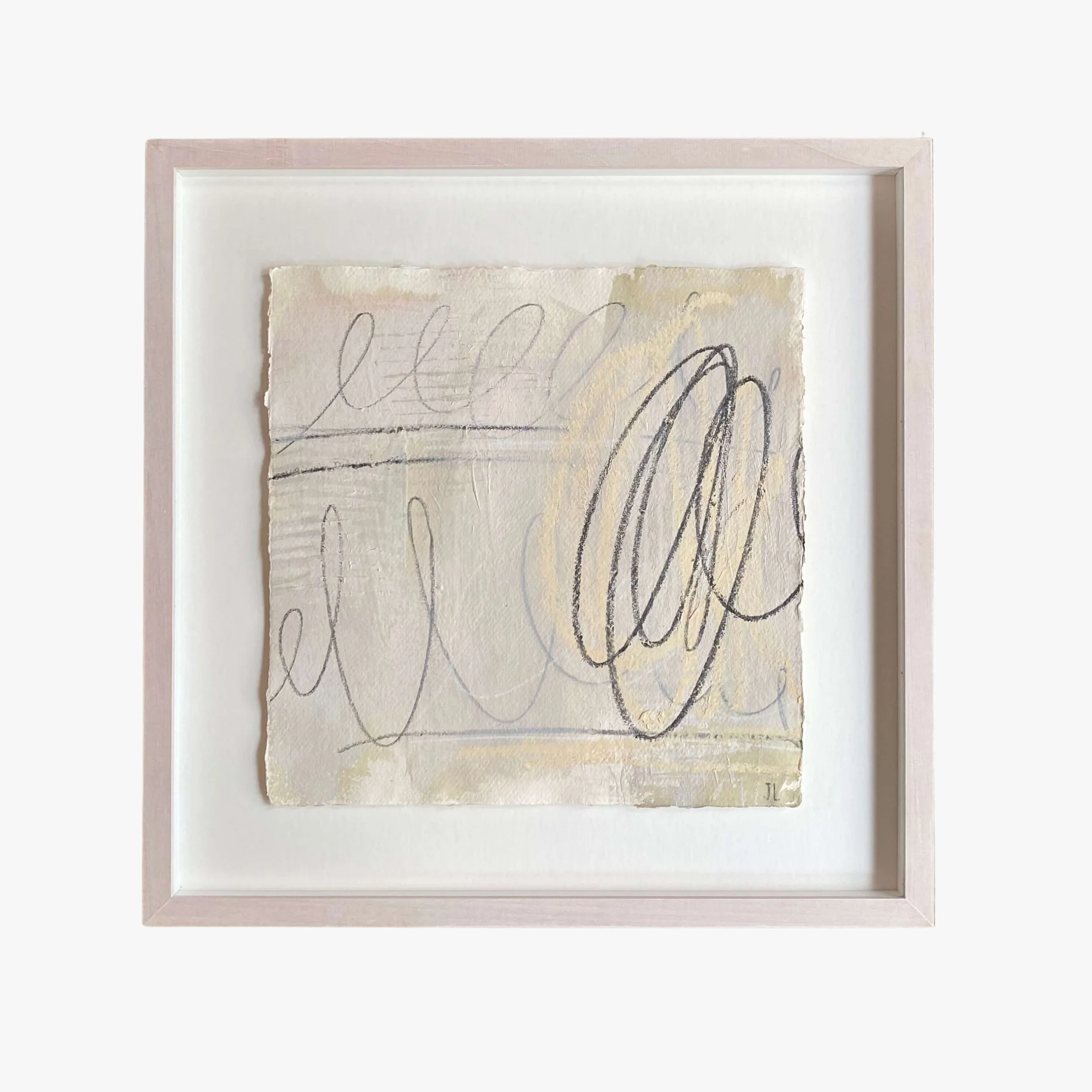 Escape Route - Joanna Lynch 42.5 x 42.5cm (framed)  Acrylic and mixed media on 100% cotton paper  Float-mounted in a lime-waxed natural wood frame £345