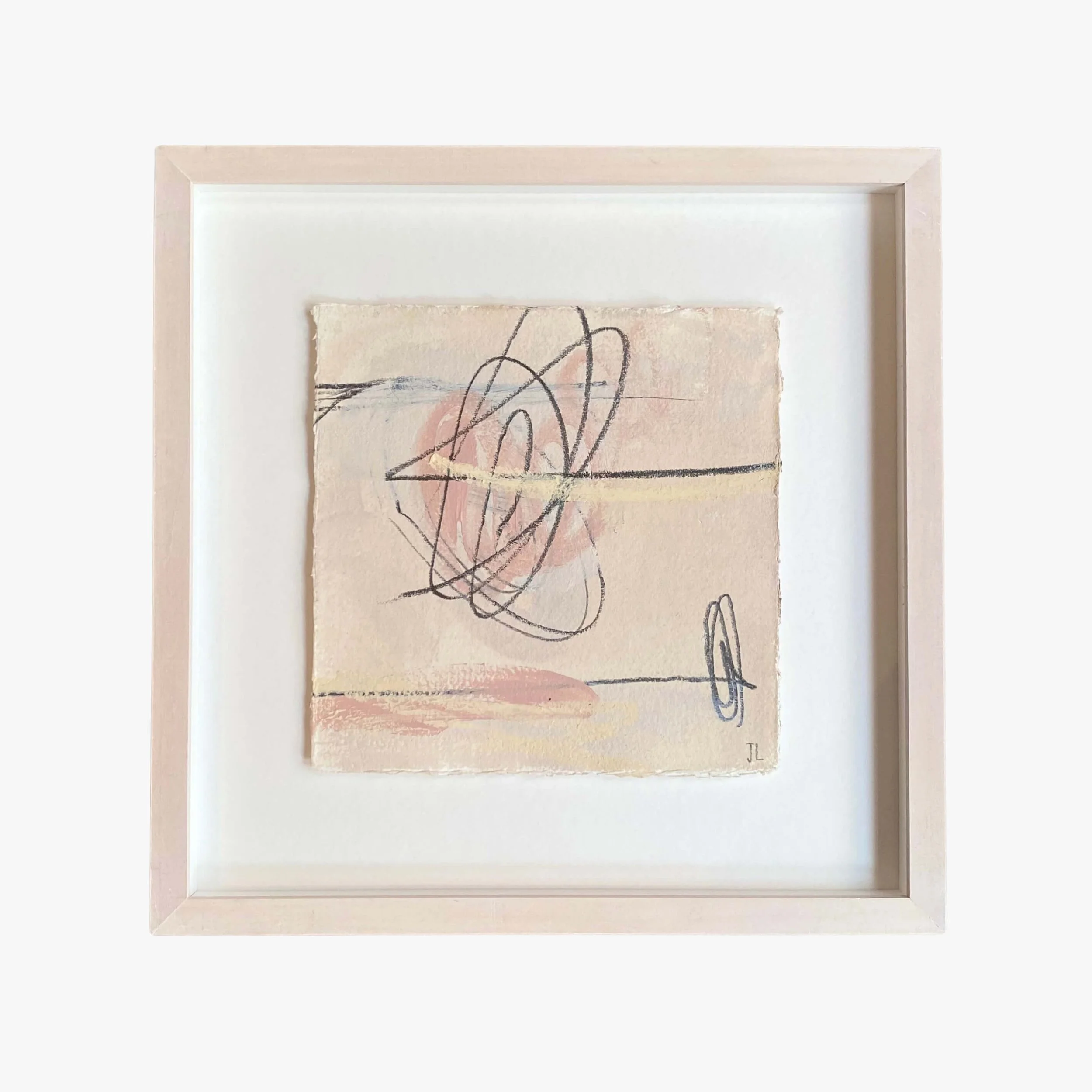 In Two Minds (II) - Joanna Lynch 34.5 x 34.5cm (framed)  Acrylic and mixed media on 100% cotton paper  Float-mounted in a lime-waxed natural wood frame £195