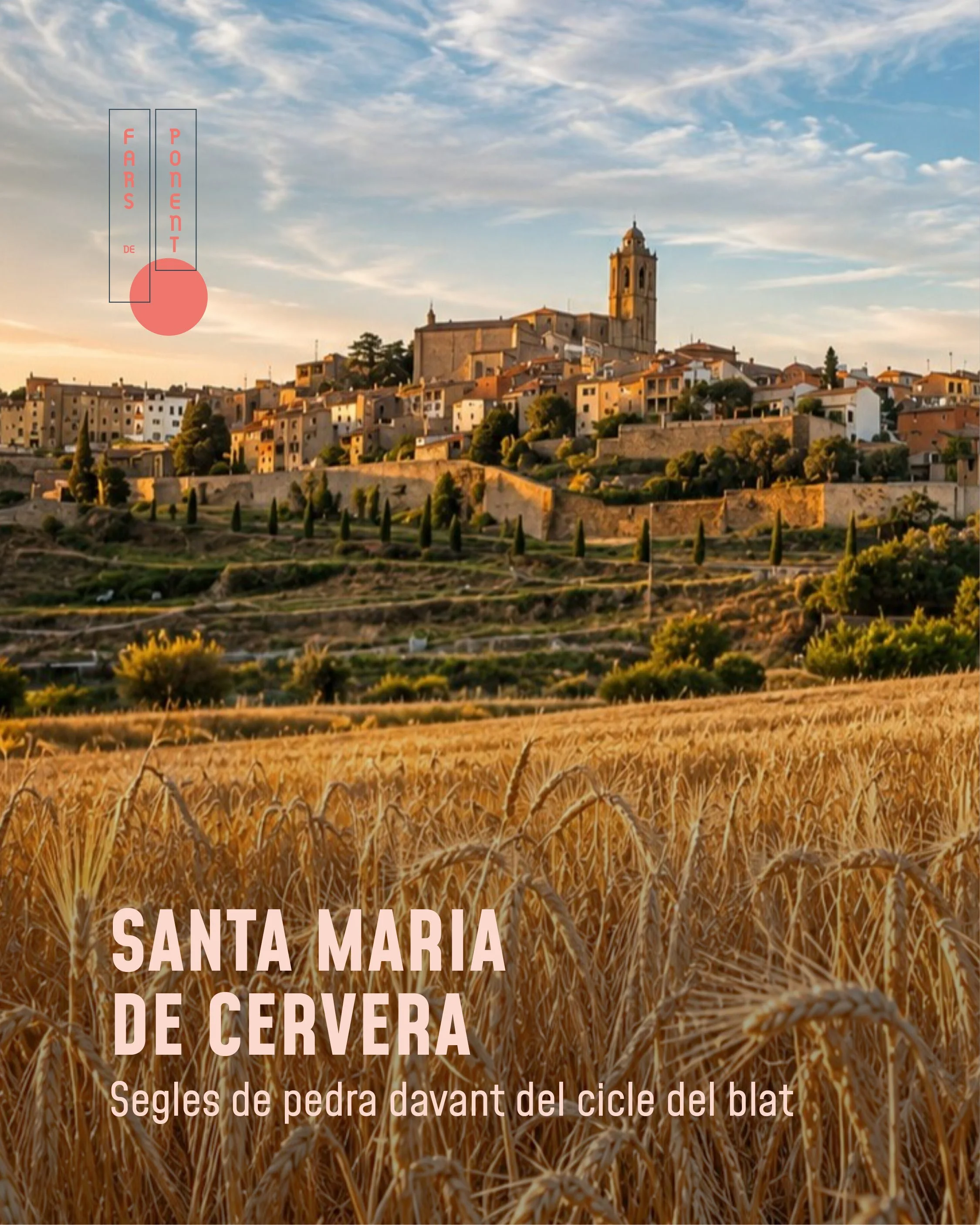 .
Segles de pedra davant del cicle del blat.

A Santa Maria de Cervera, la visita no acaba al monument. Tamb&eacute; continua en el paisatge que l&rsquo;envolta: la Segarra dels camps segats, dels rostolls d&rsquo;estiu i de les bales de palla que, d
