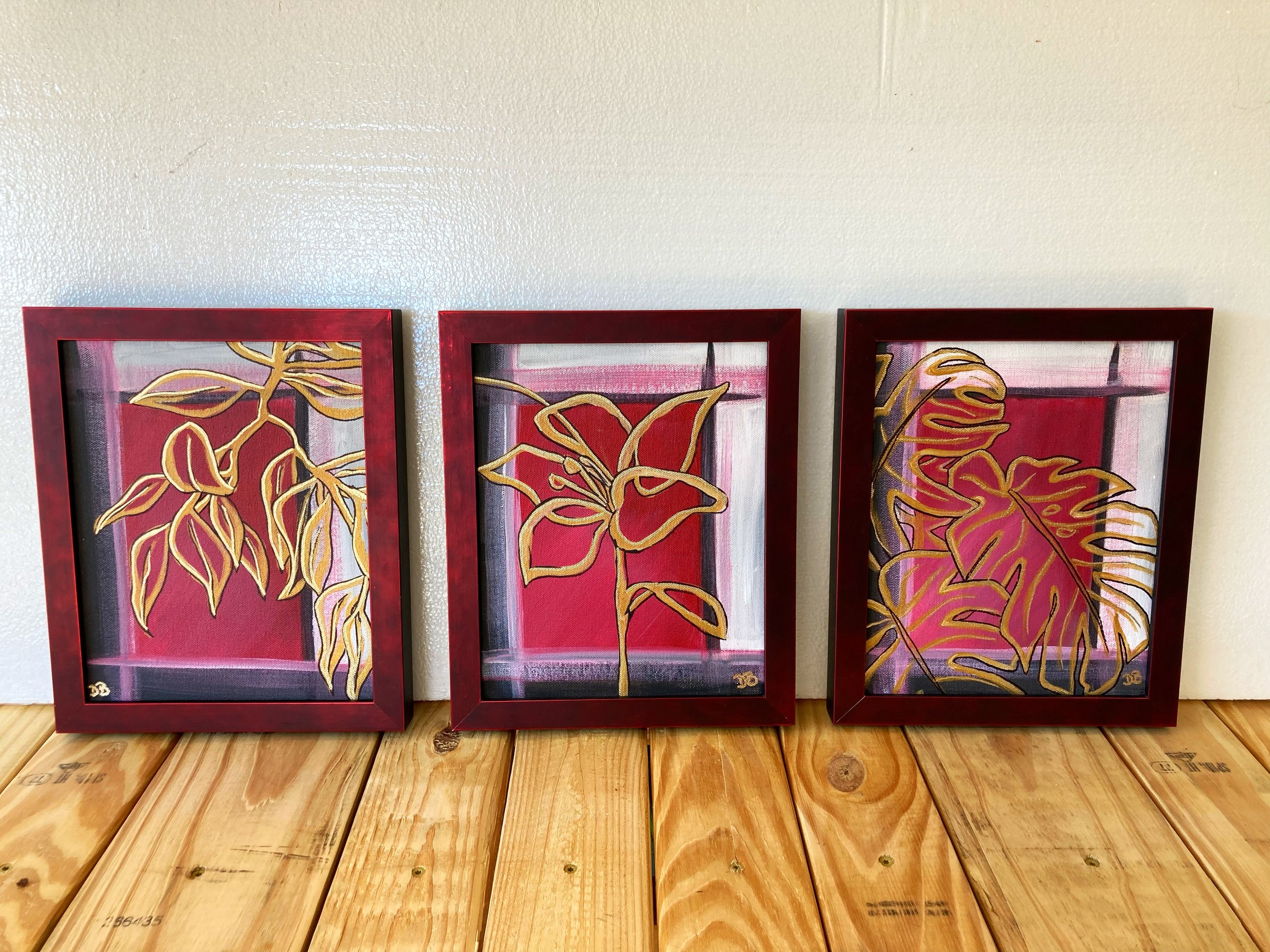 Framed Metallic Red and Gold Canvas