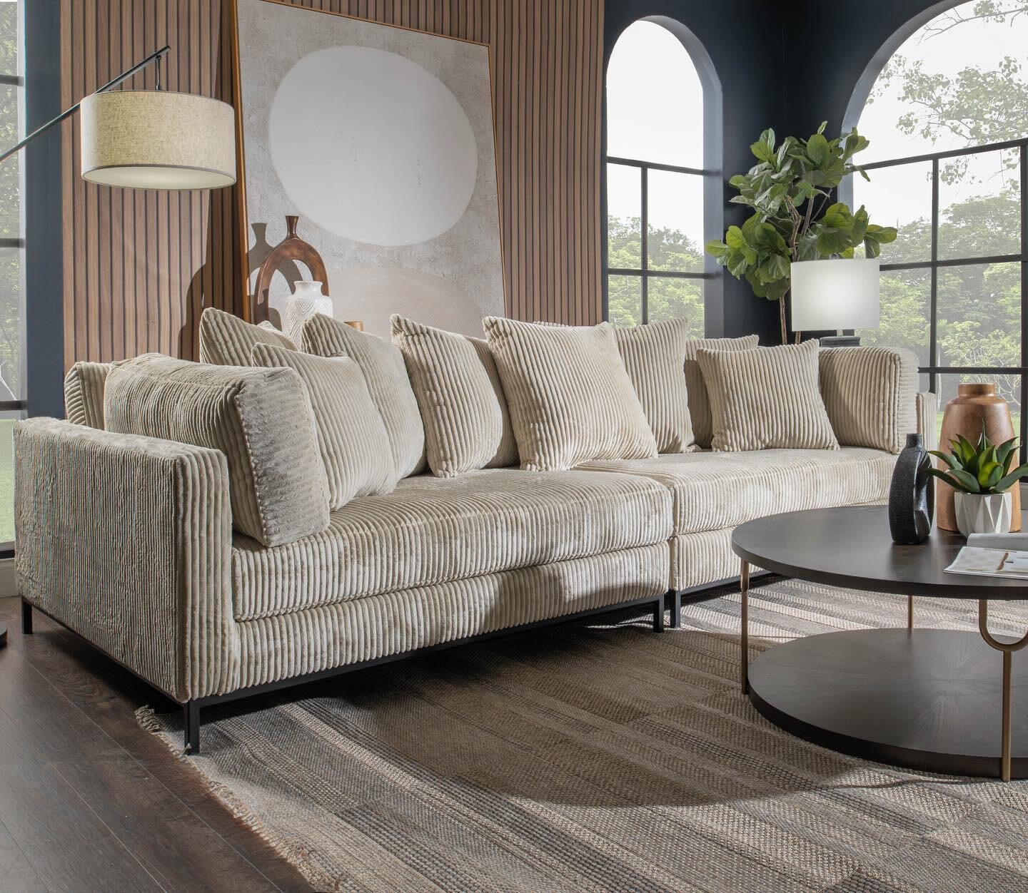 She has finally arrived and she&rsquo;s looking for a new home! Our big, beautiful, deep Veda Sectional is now offered in our super soft Luxe corded fabric. Link is in our profile! :)