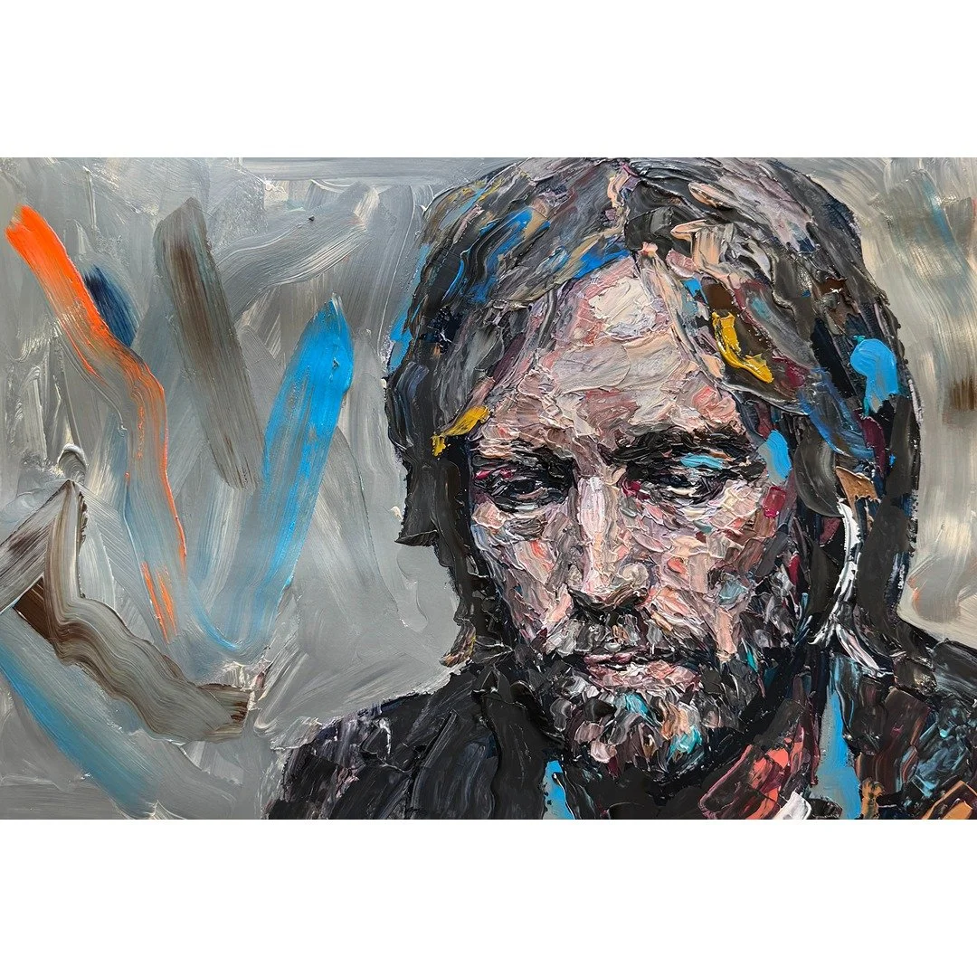 Abstract Impasto Tom PEtty Music Portrait Painting 13x19"