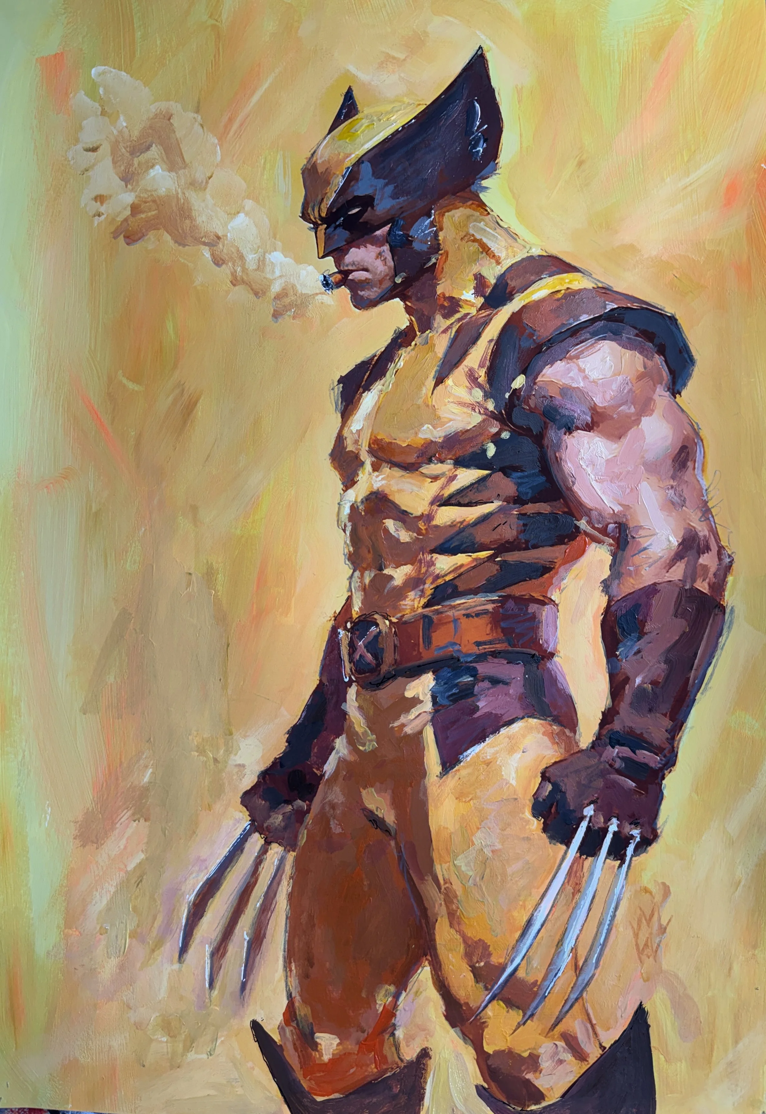 Original Wolverine with a Cigar Brush Impasto on Heavy Paper 13x19"