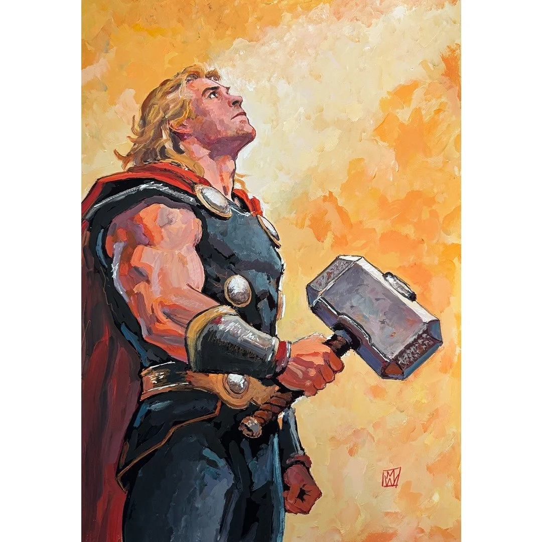 Original Thor and his Hammer Portrait Impasto on Heavy Paper 13x19"