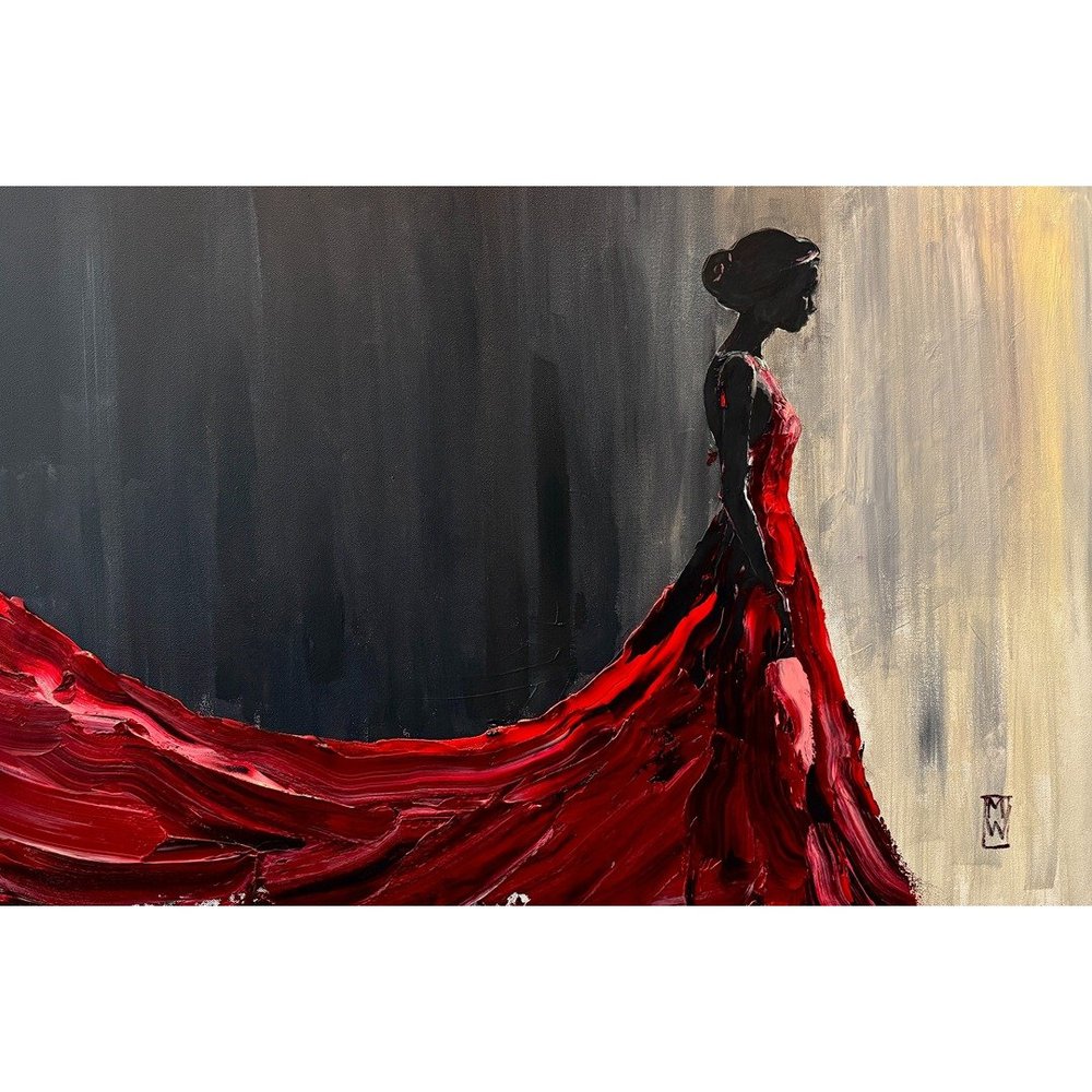 chinese dress ladies Lady in Red – Hand-Painted Figurative Canvas Art in Warm Tones – My Modern  Art main image 1